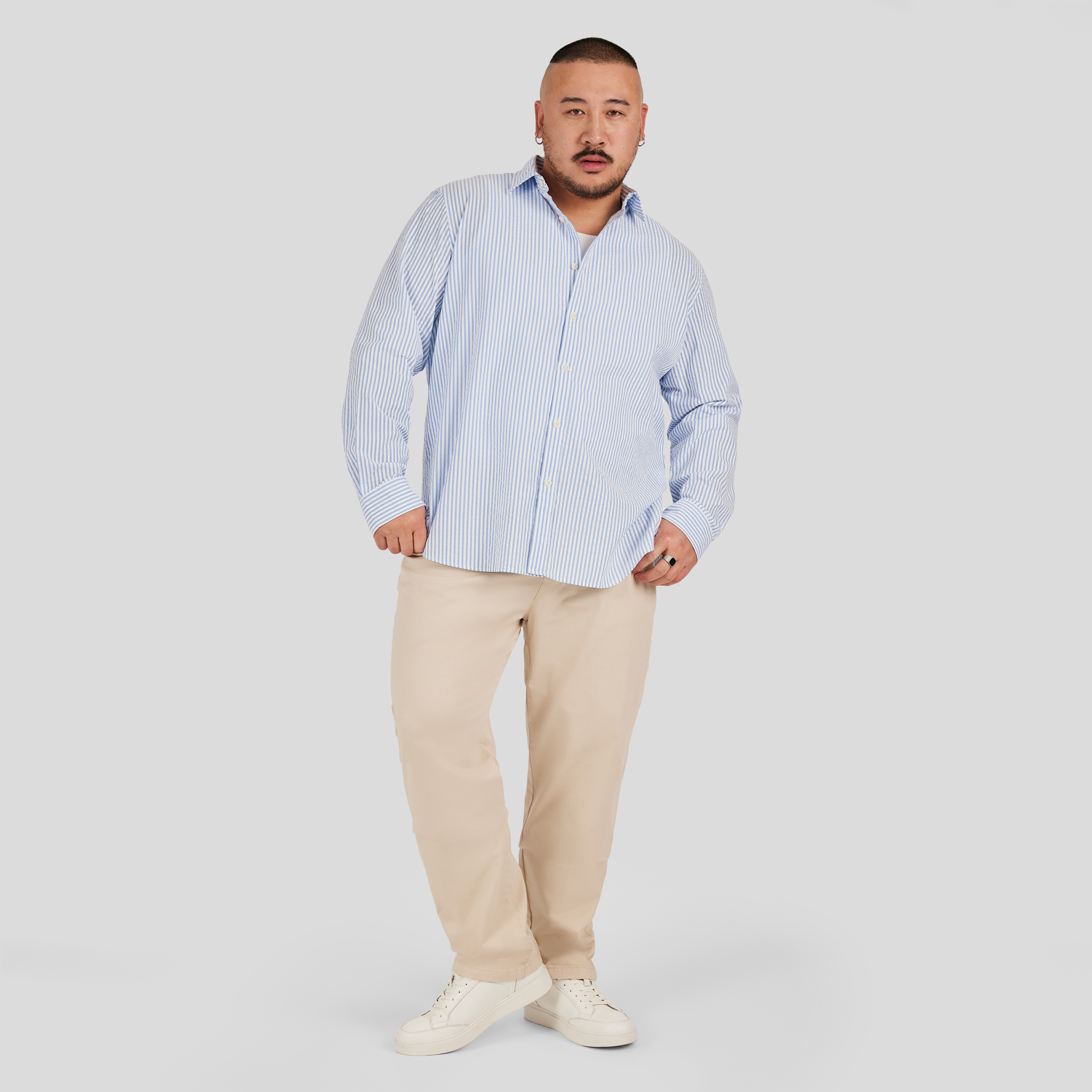 Blue Seersucker Relax Fit Shirt