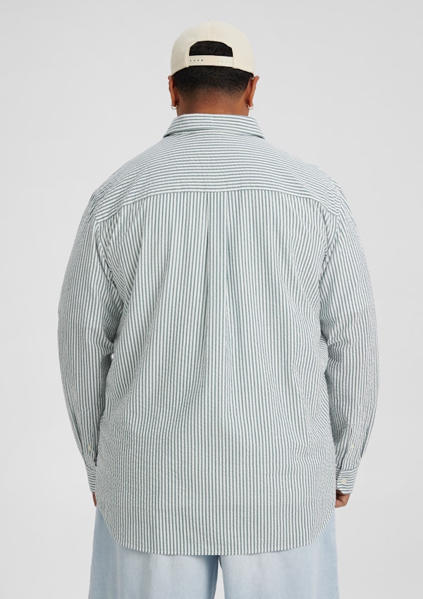 Green Seersucker Relax Fit Shirt