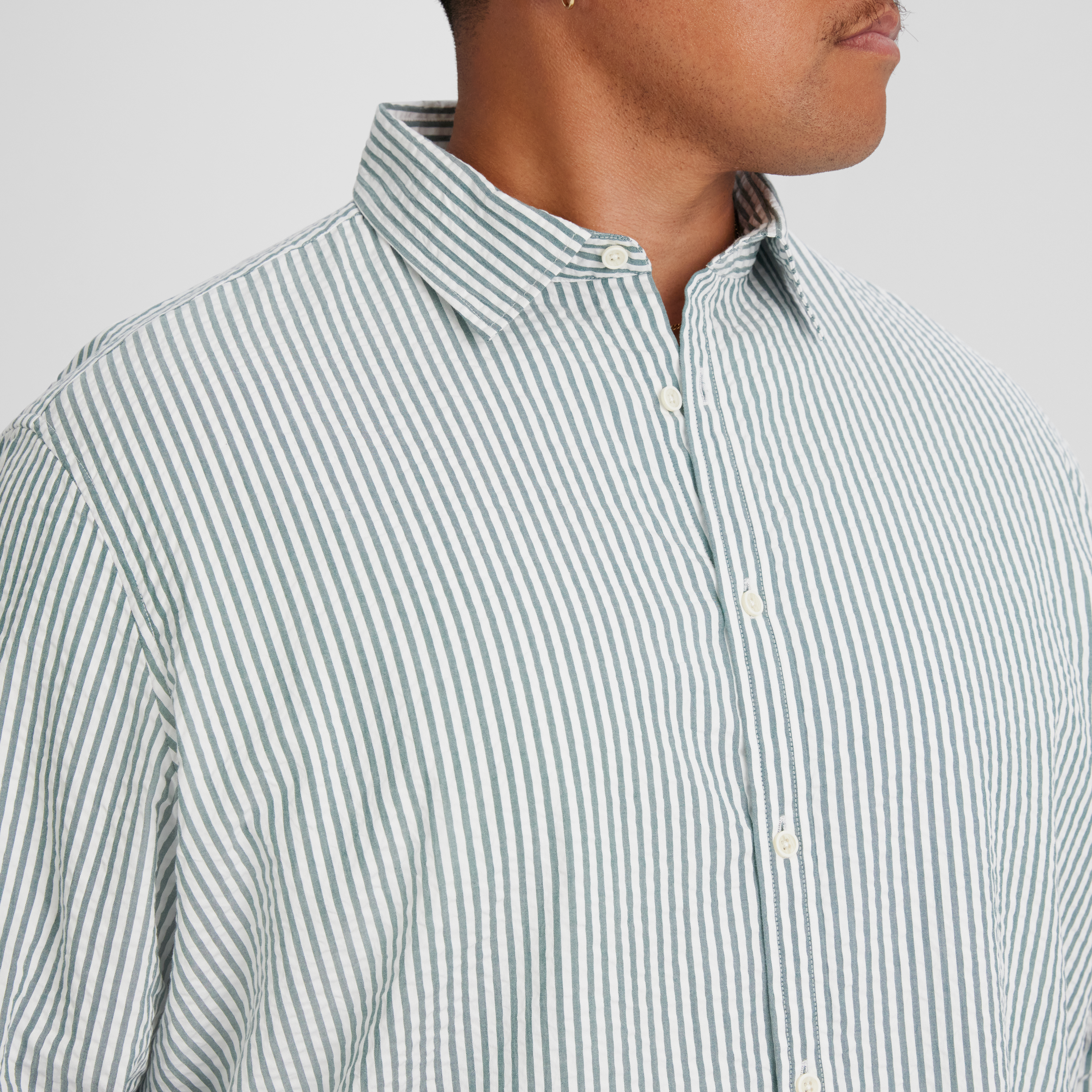 Green Seersucker Relax Fit Shirt
