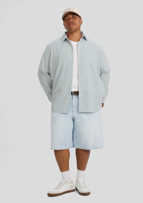 Green Seersucker Relax Fit Shirt