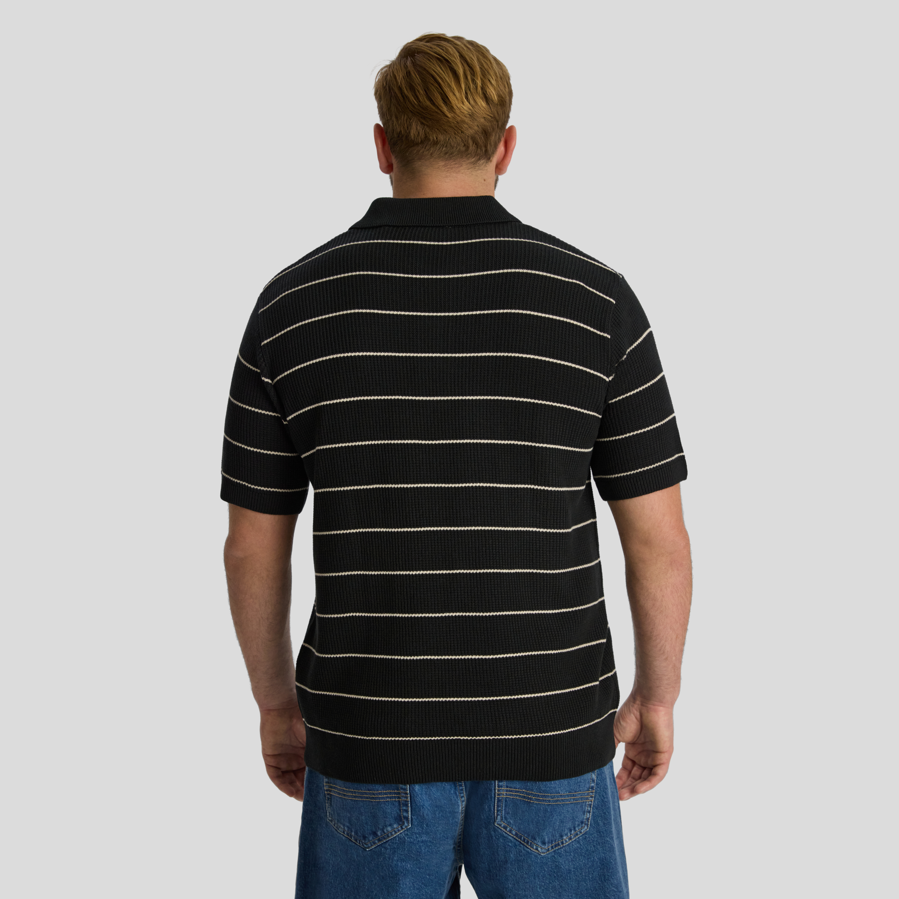 Black Elton Knit Stripe Polo