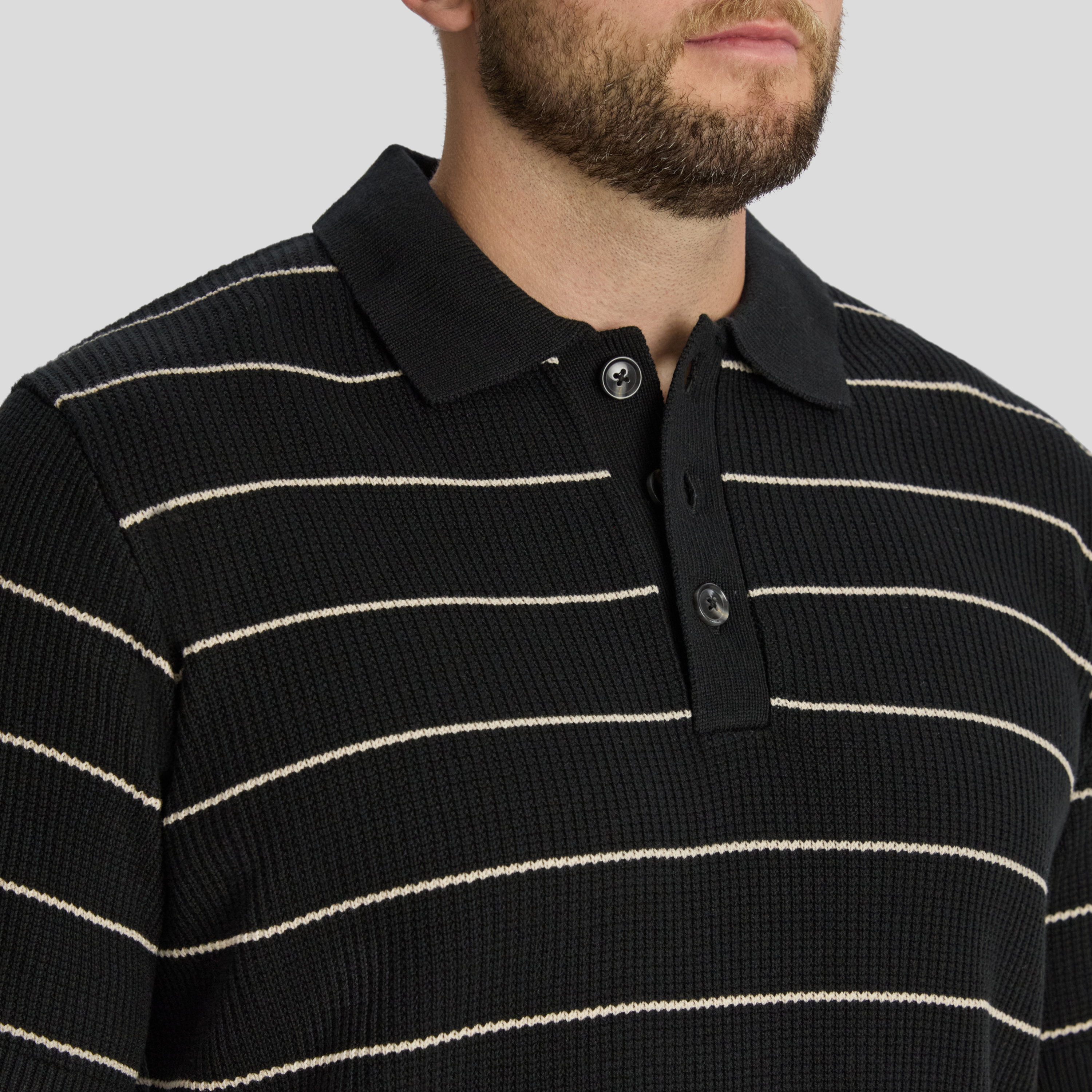Black Elton Knit Stripe Polo