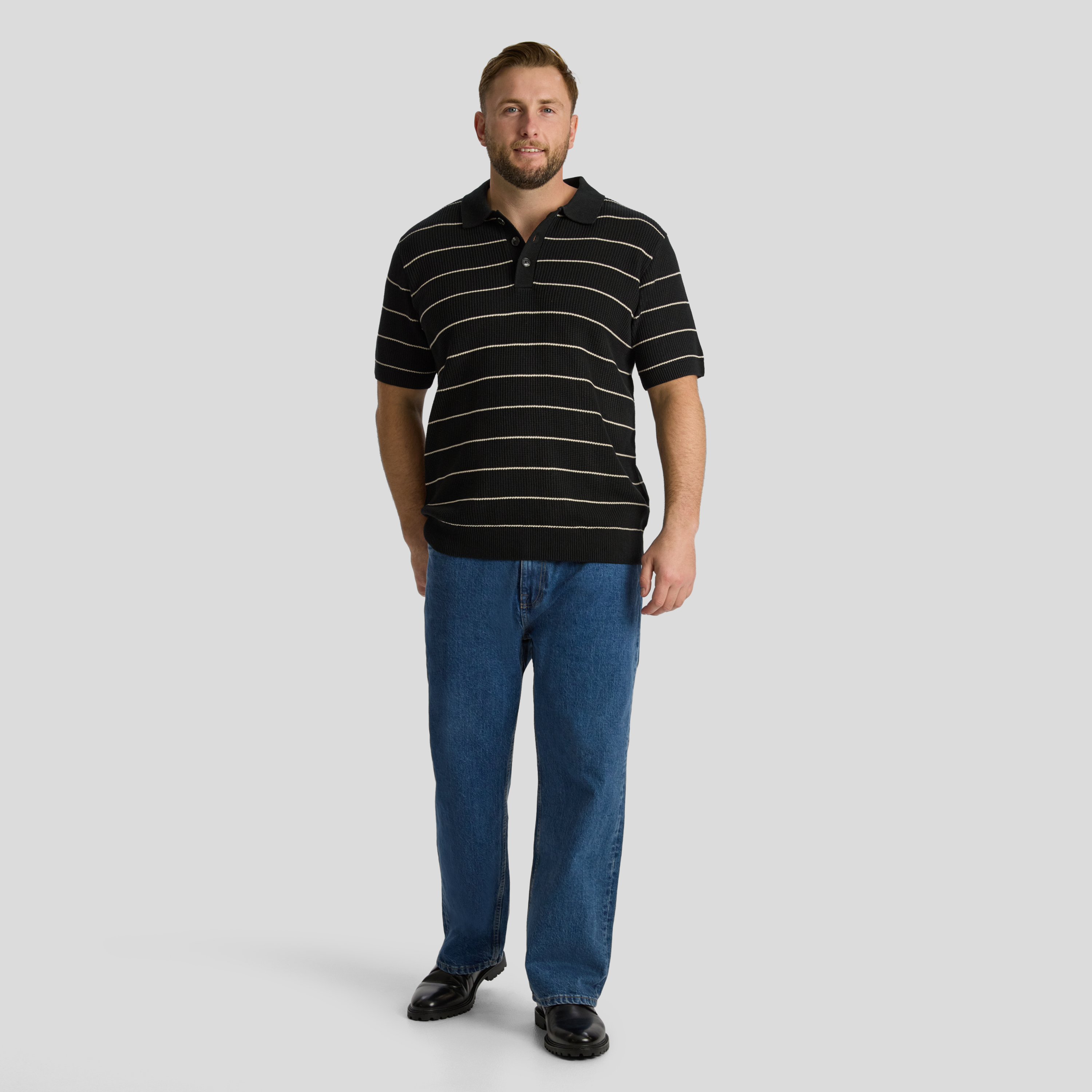 Black Elton Knit Stripe Polo