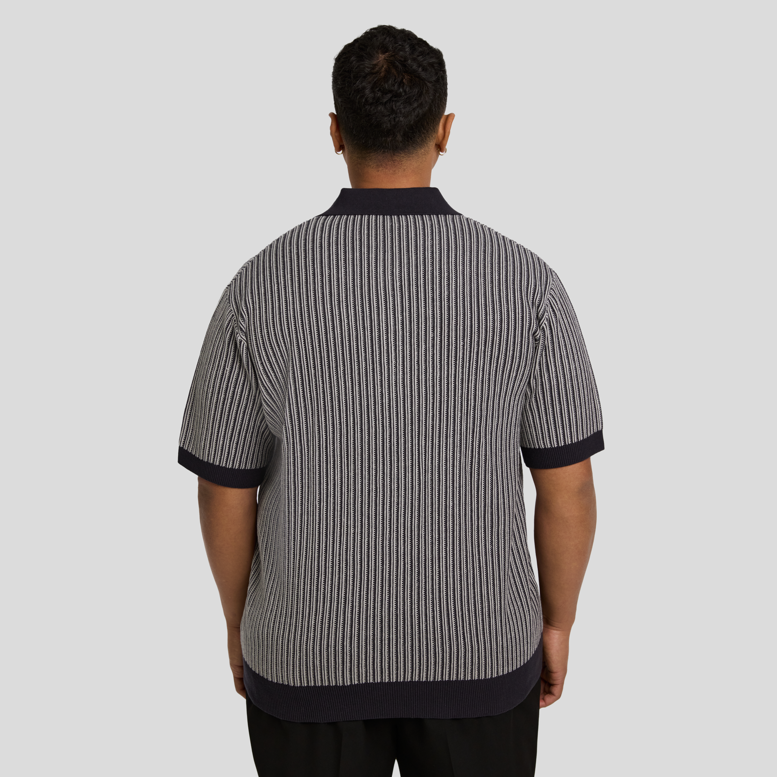 Navy Travis Stripe Knit Polo