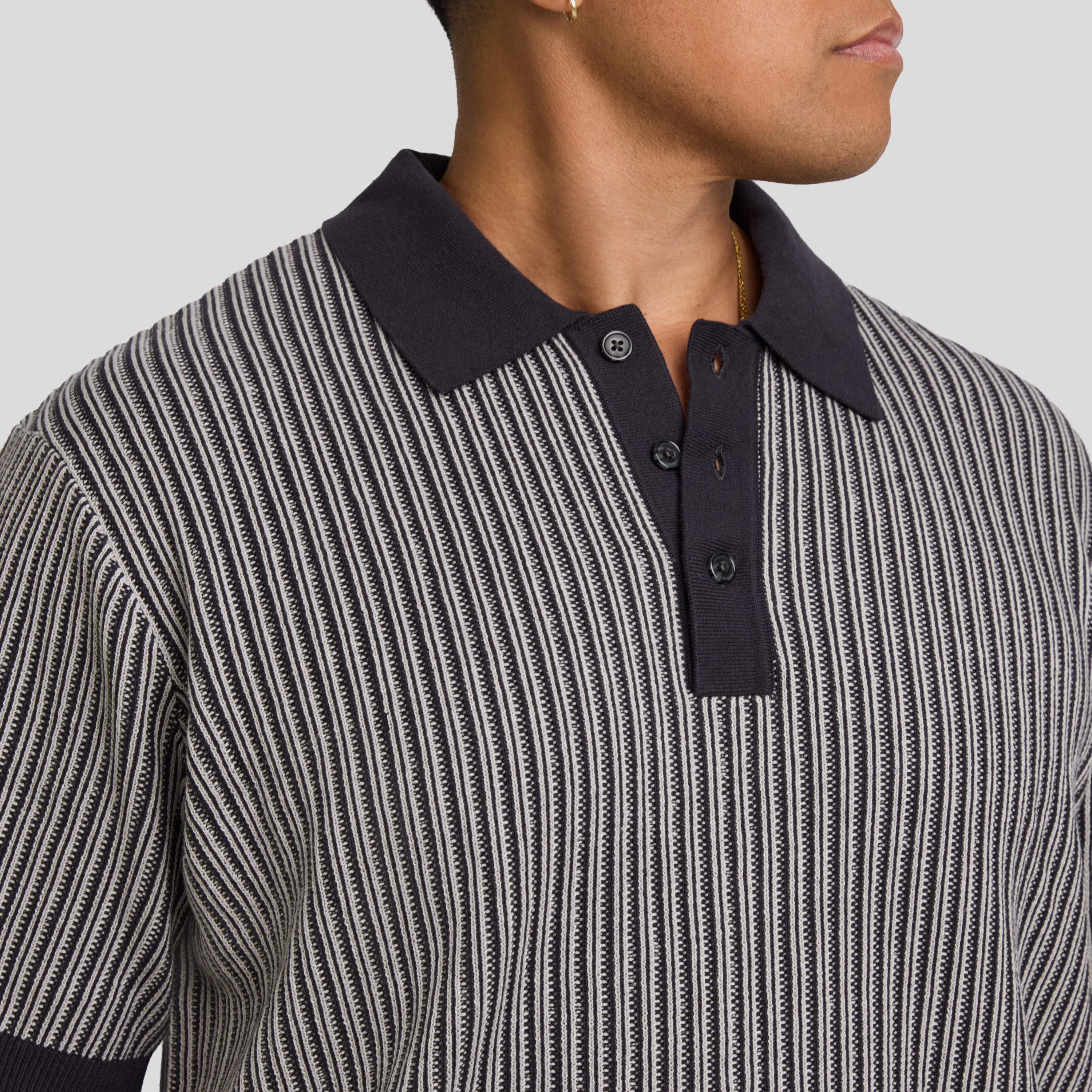 Navy Travis Stripe Knit Polo