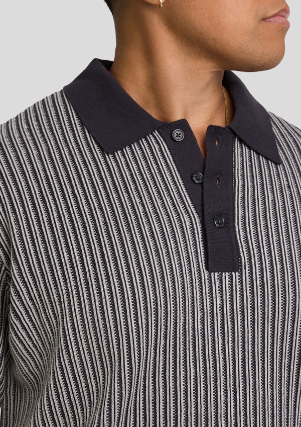 Navy Travis Stripe Knit Polo