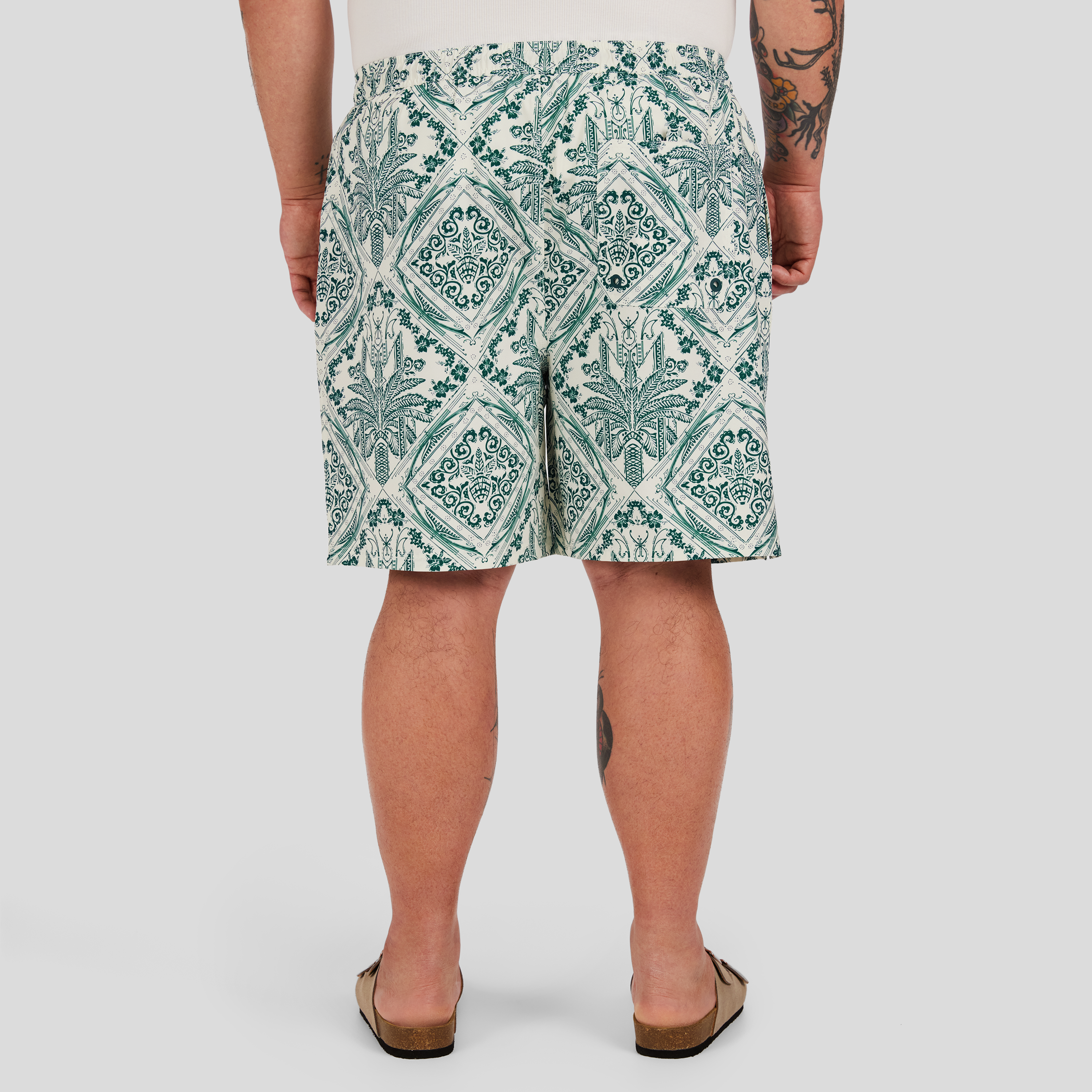 Ecru Diamond Print Swim Short
