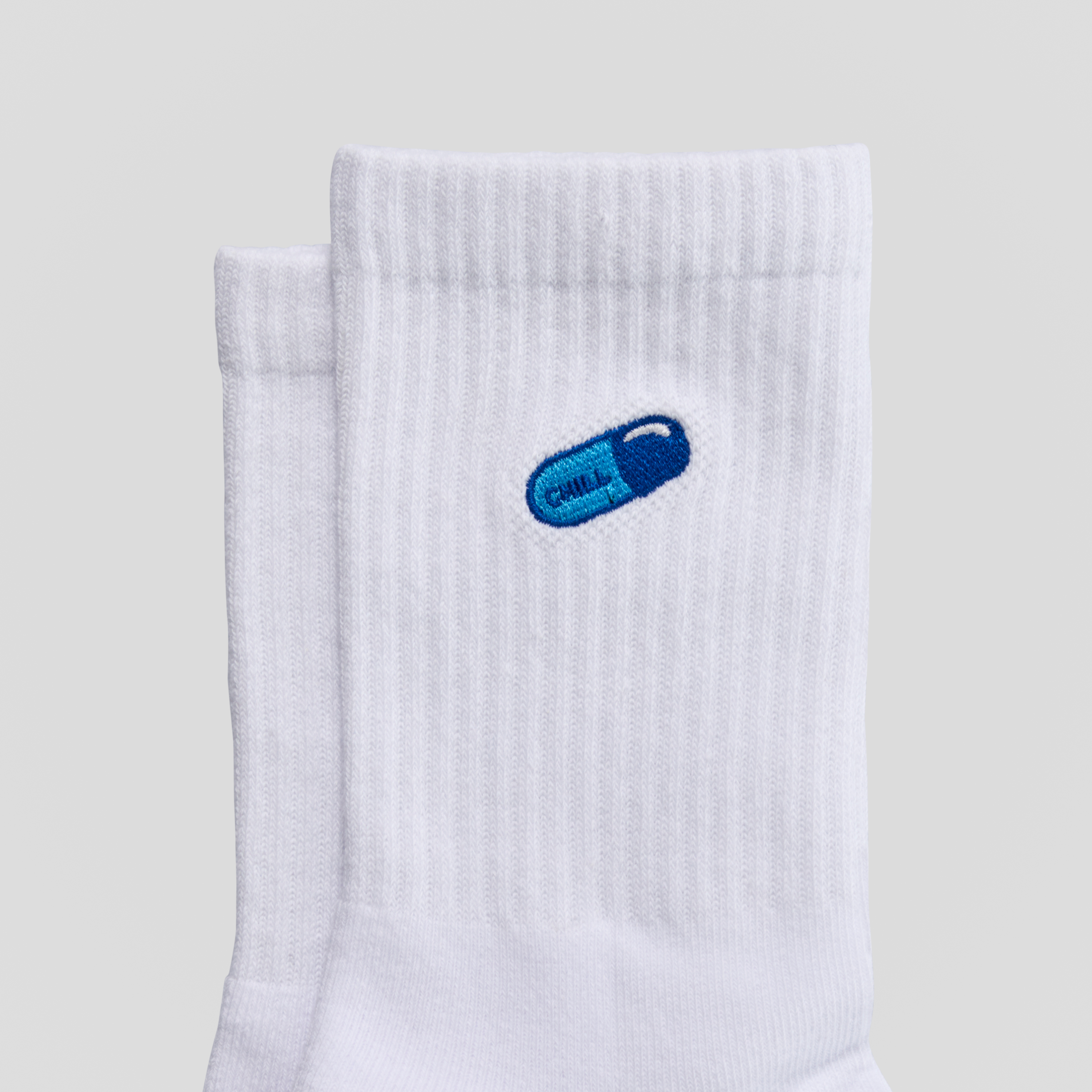 White Chill Pill Ribbed Sock