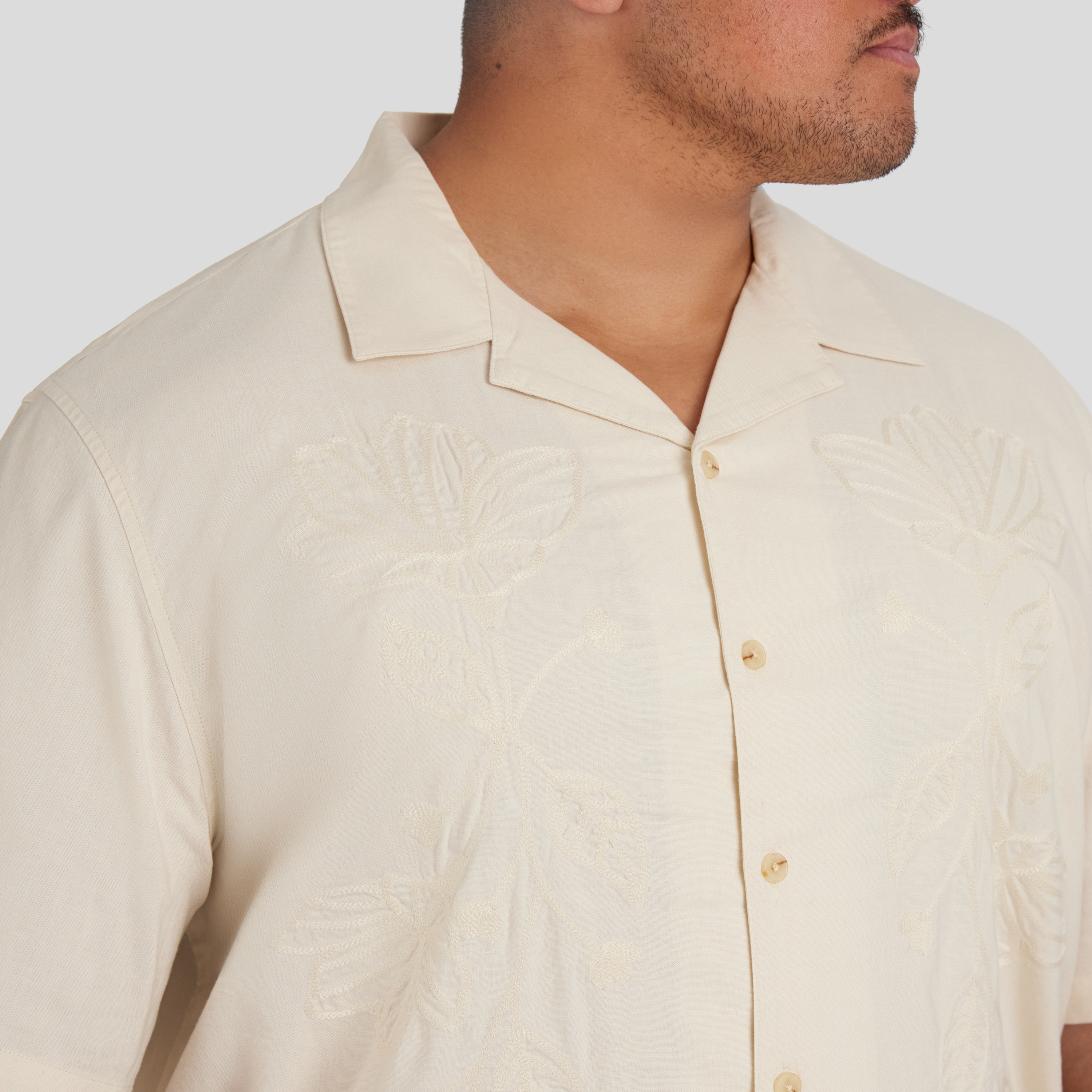 Ecru Embroidered Boxy Fit Shirt