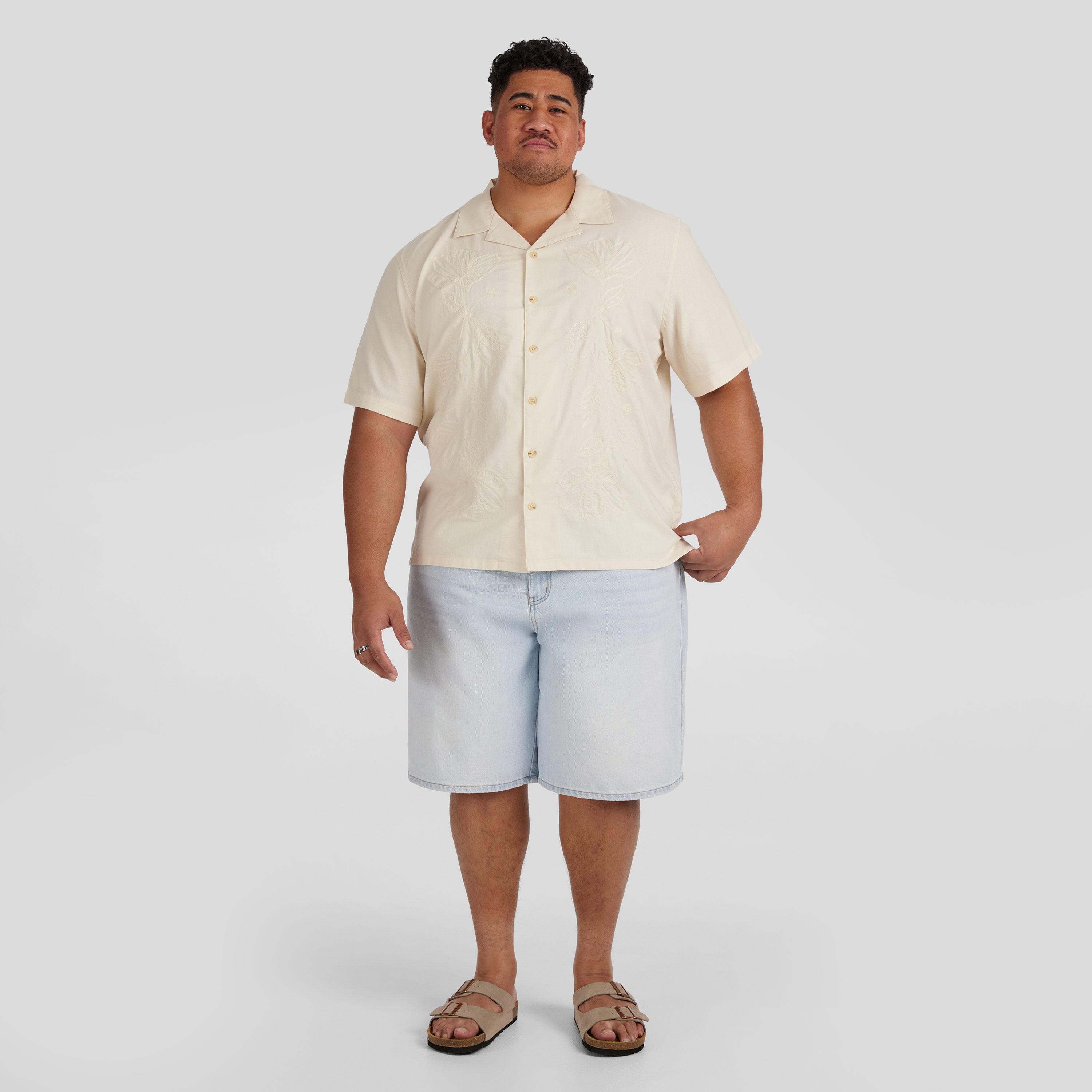 Ecru Embroidered Boxy Fit Shirt