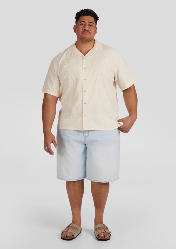 Ecru Embroidered Boxy Fit Shirt