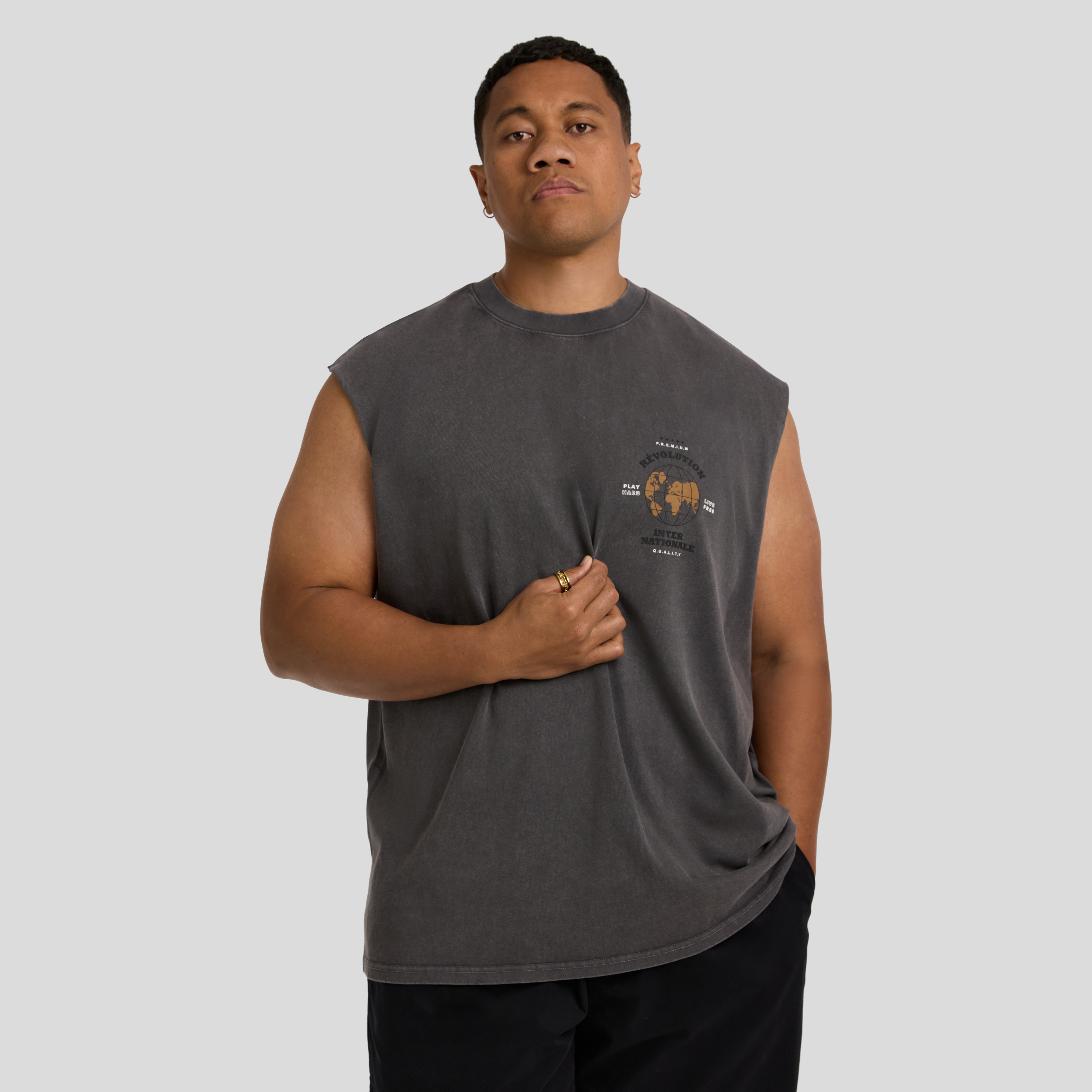 Washed Grey Easy Tiger Muscle Tee