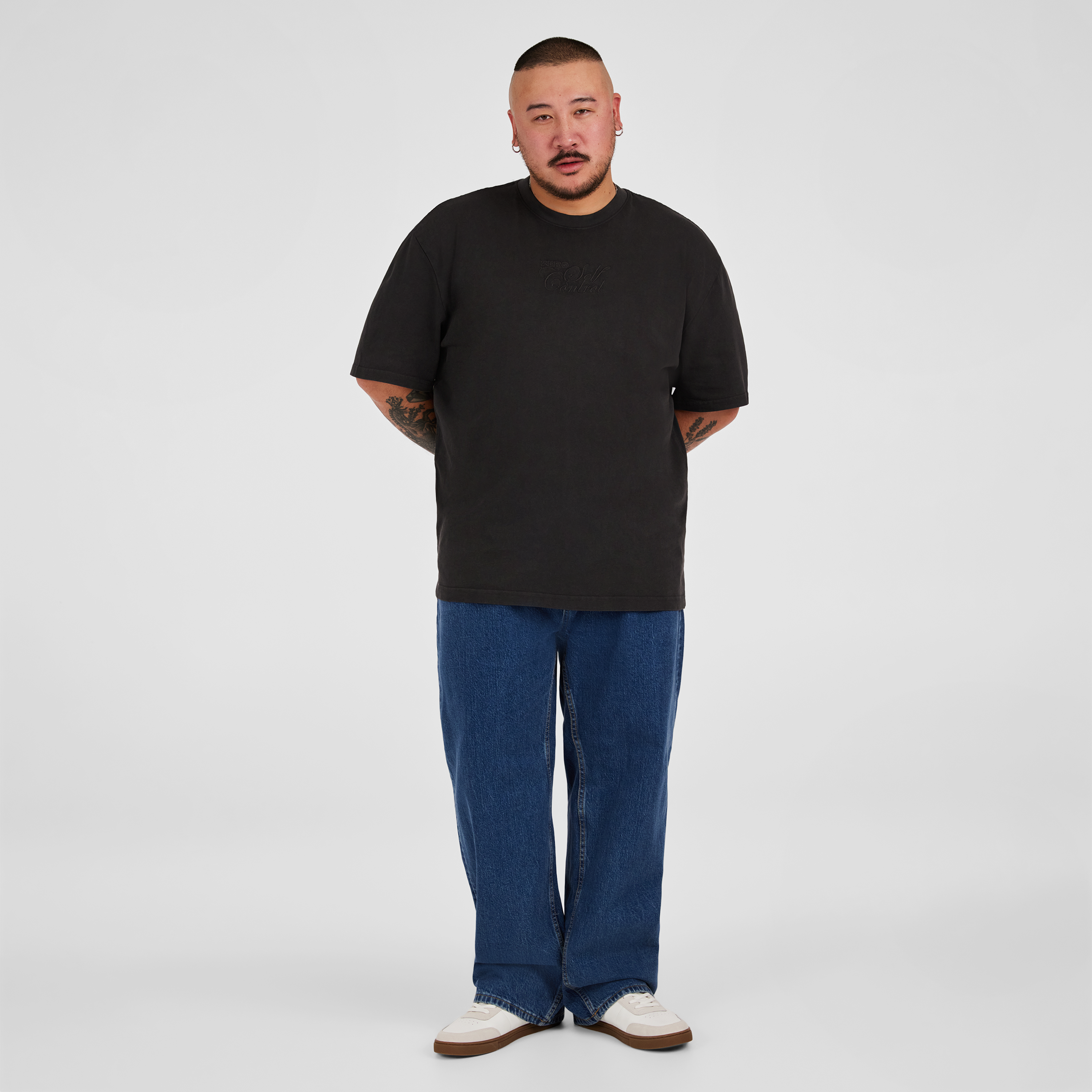 Charcoal Acid Wash Emb Relaxed Tee