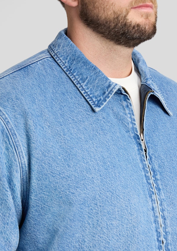 Mid Wash Denim Zip Thru Jacket