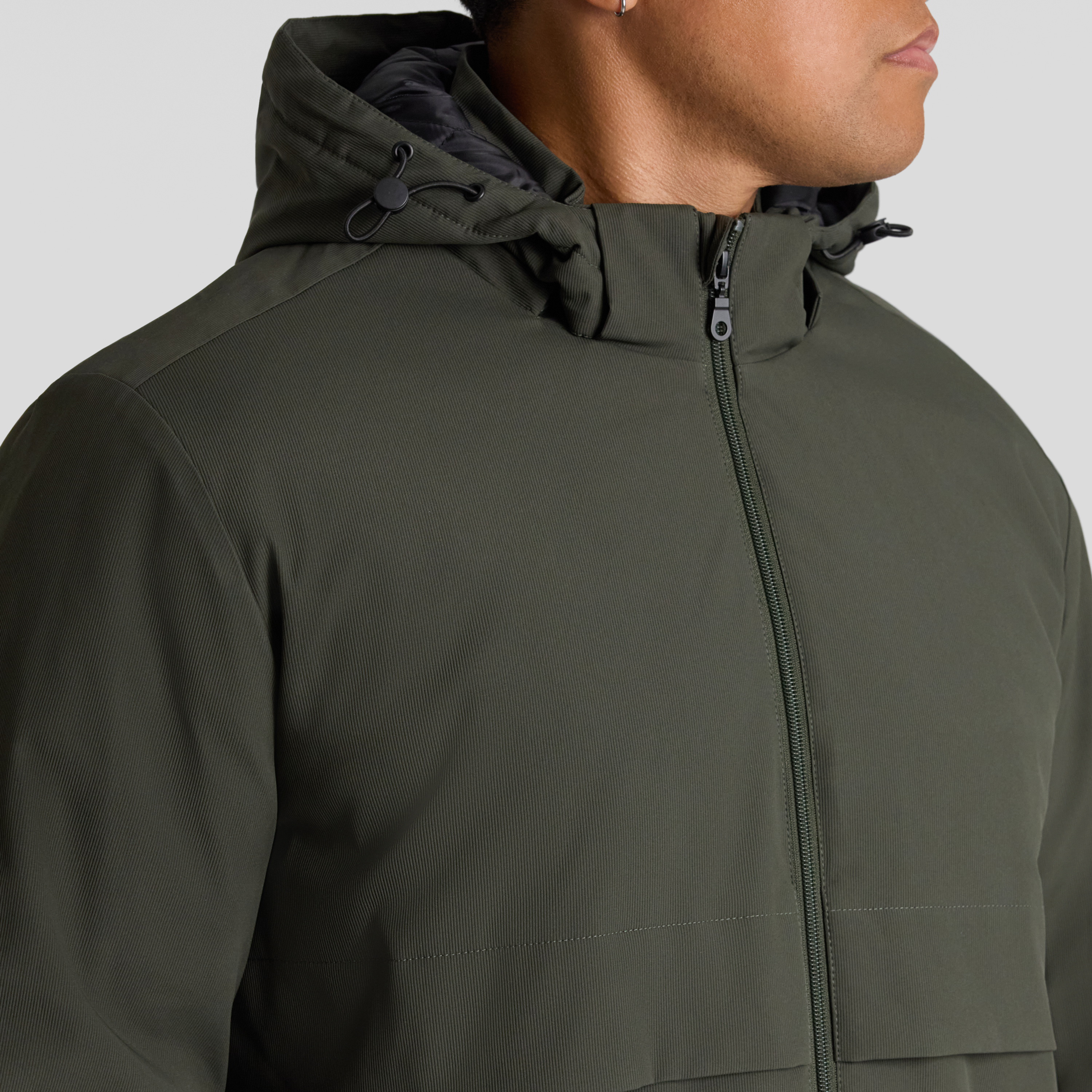 Dark Olive Textured Hooded Parka