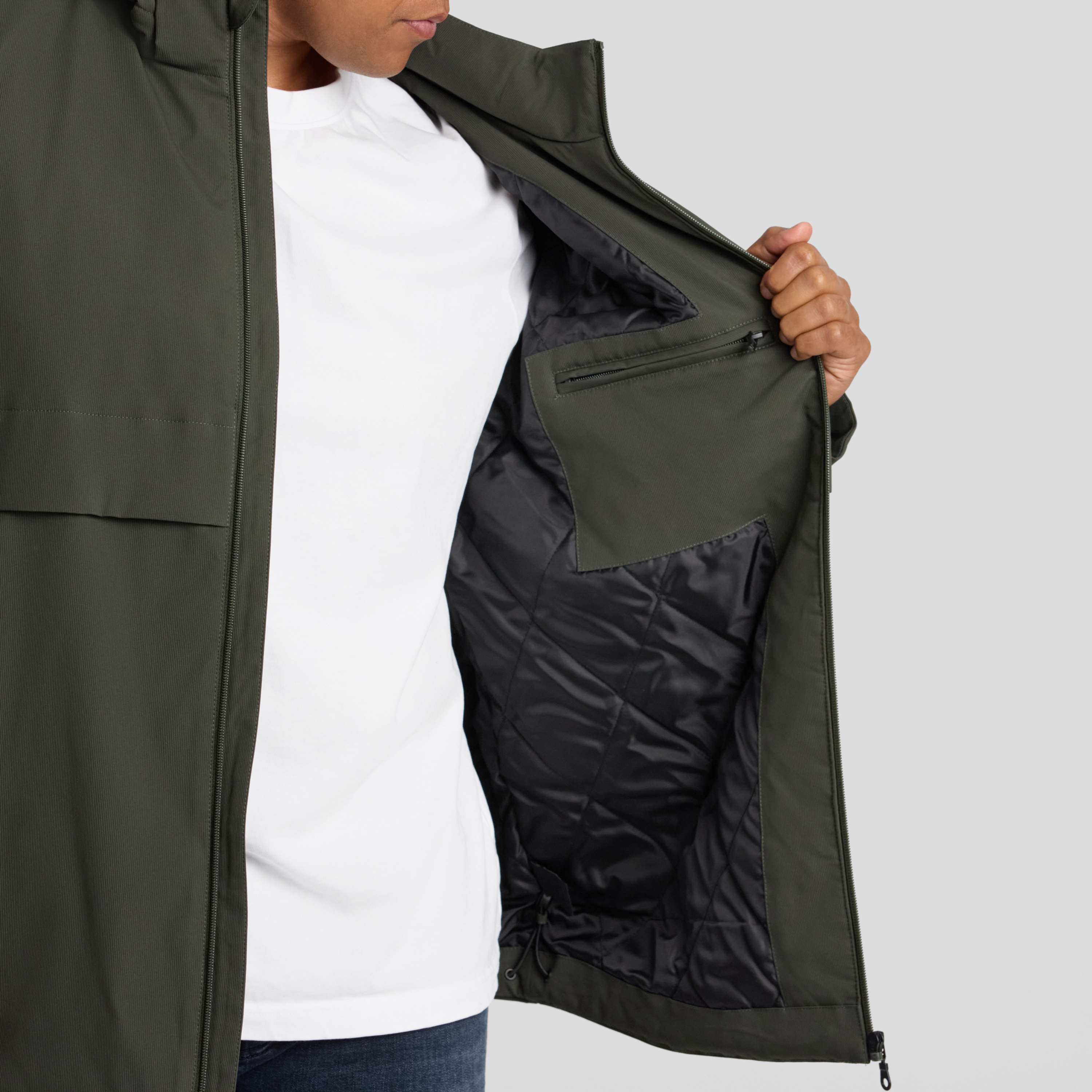 Dark Olive Textured Hooded Parka