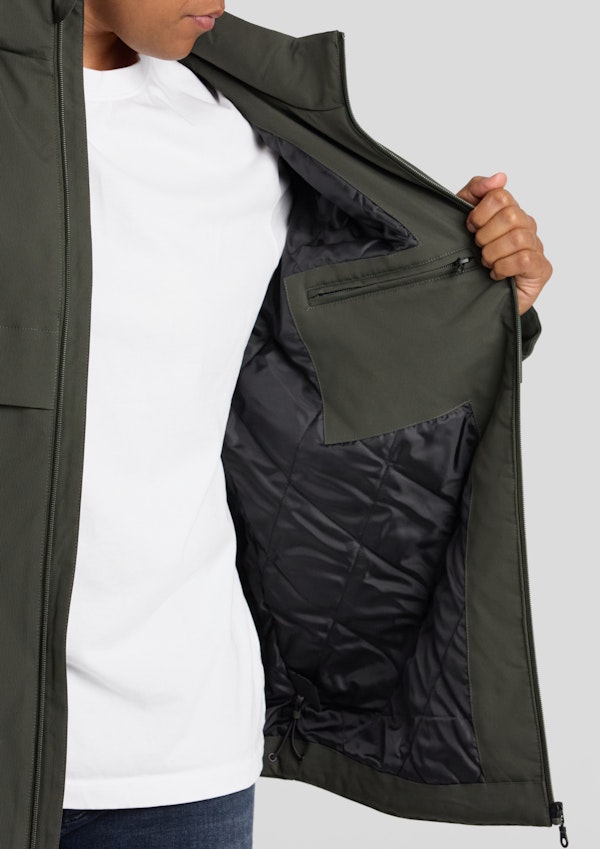 Dark Olive Textured Hooded Parka