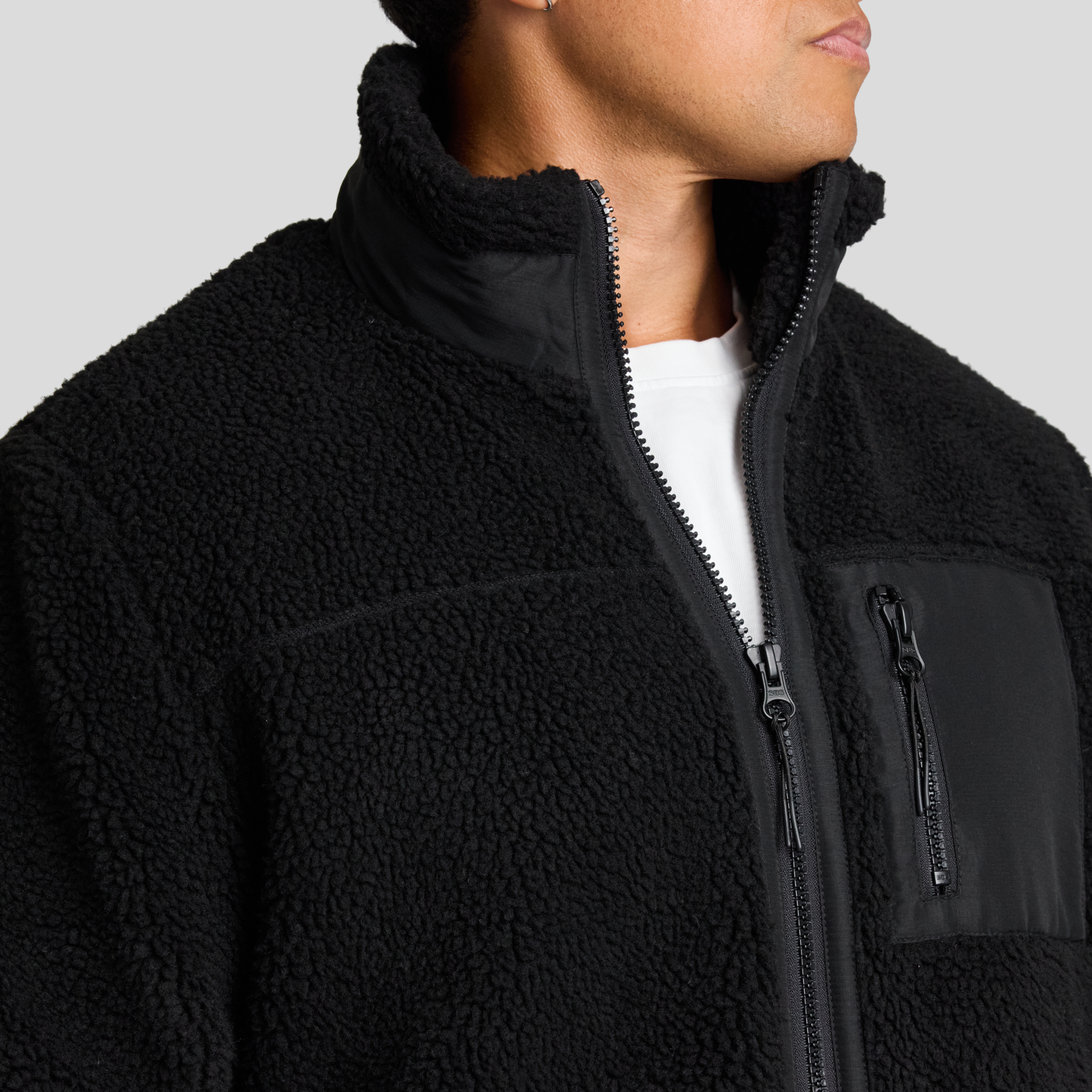 Black Teddy Sherpa Zip Thru Jacket