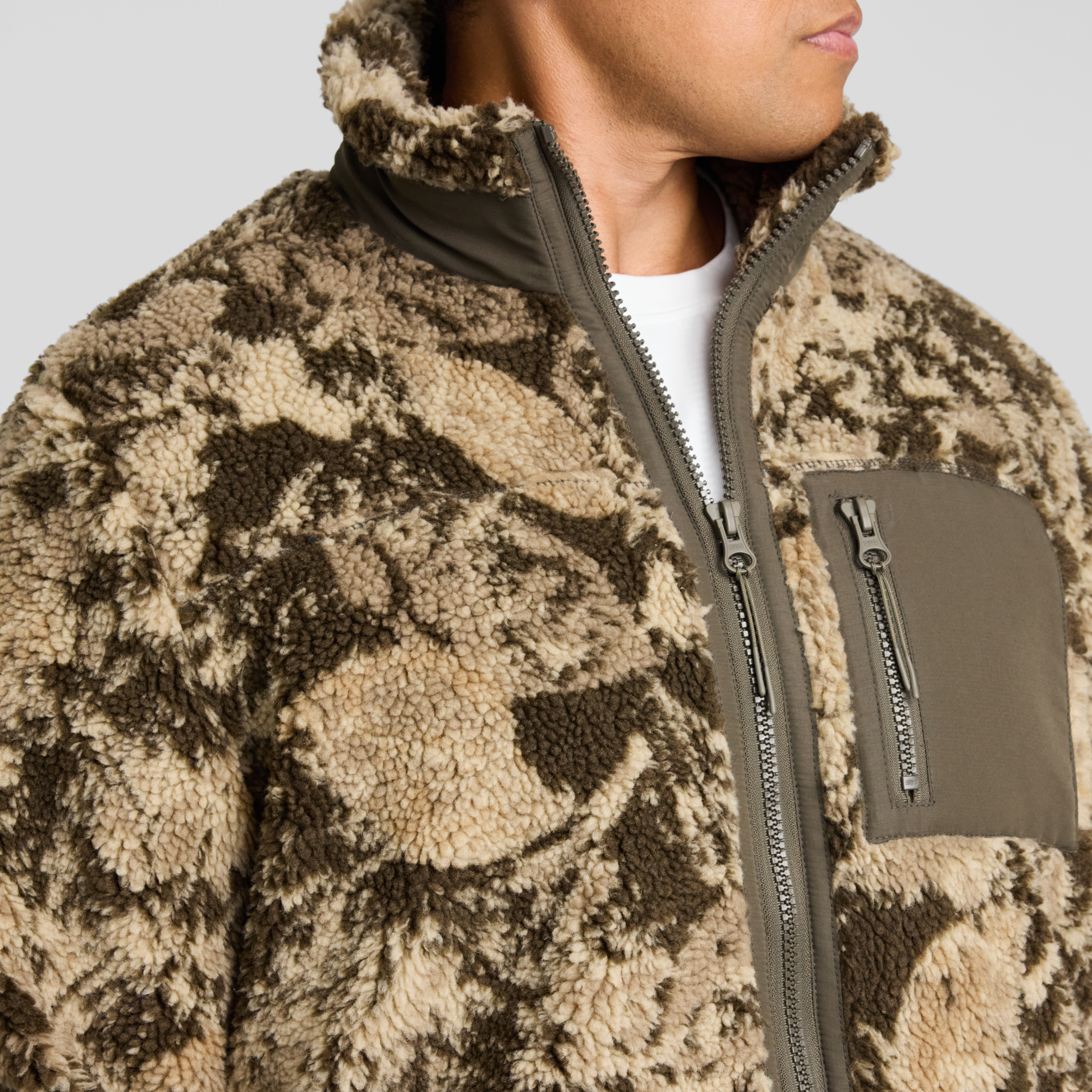 Camo Teddy Sherpa Zip Thru Jacket