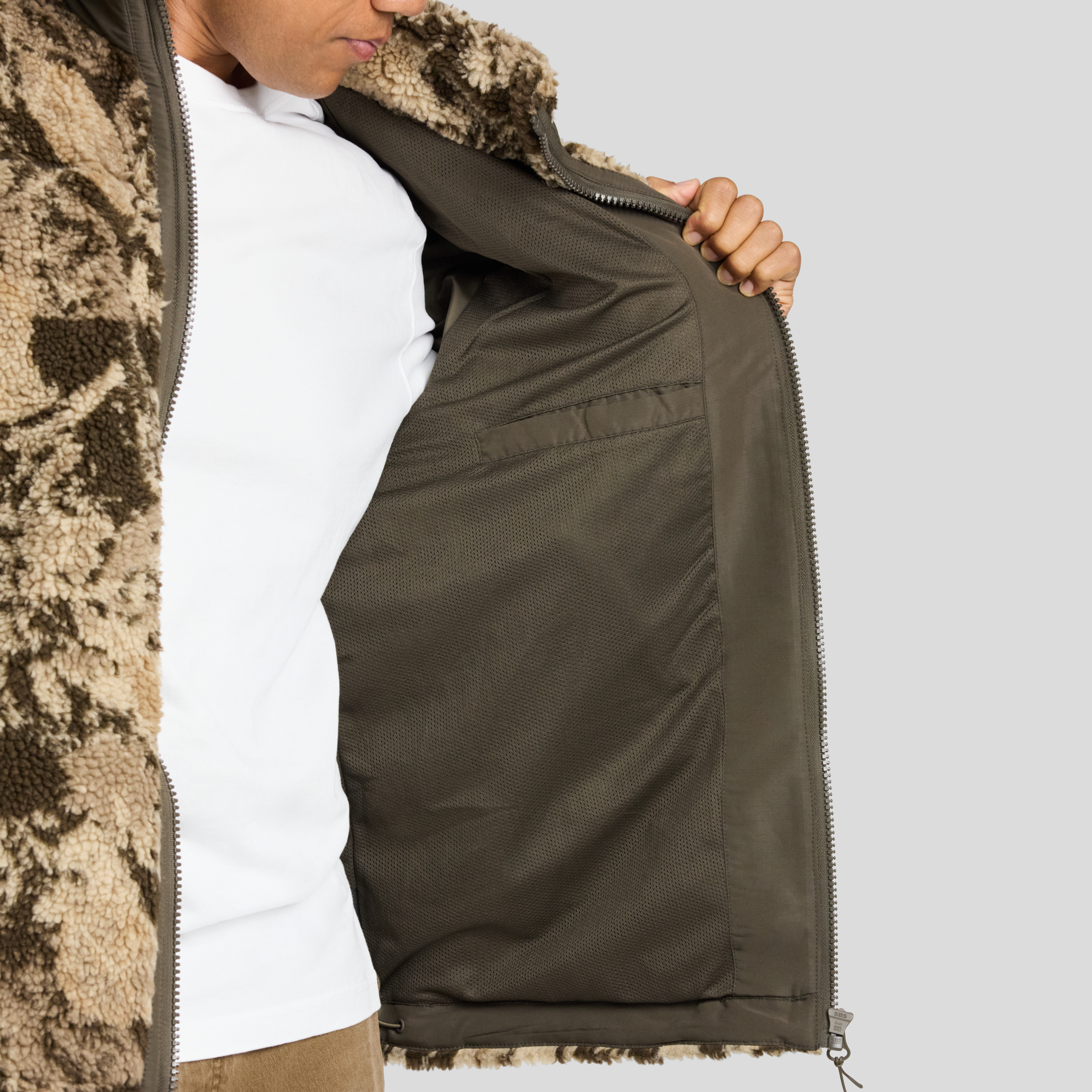 Camo Teddy Sherpa Zip Thru Jacket