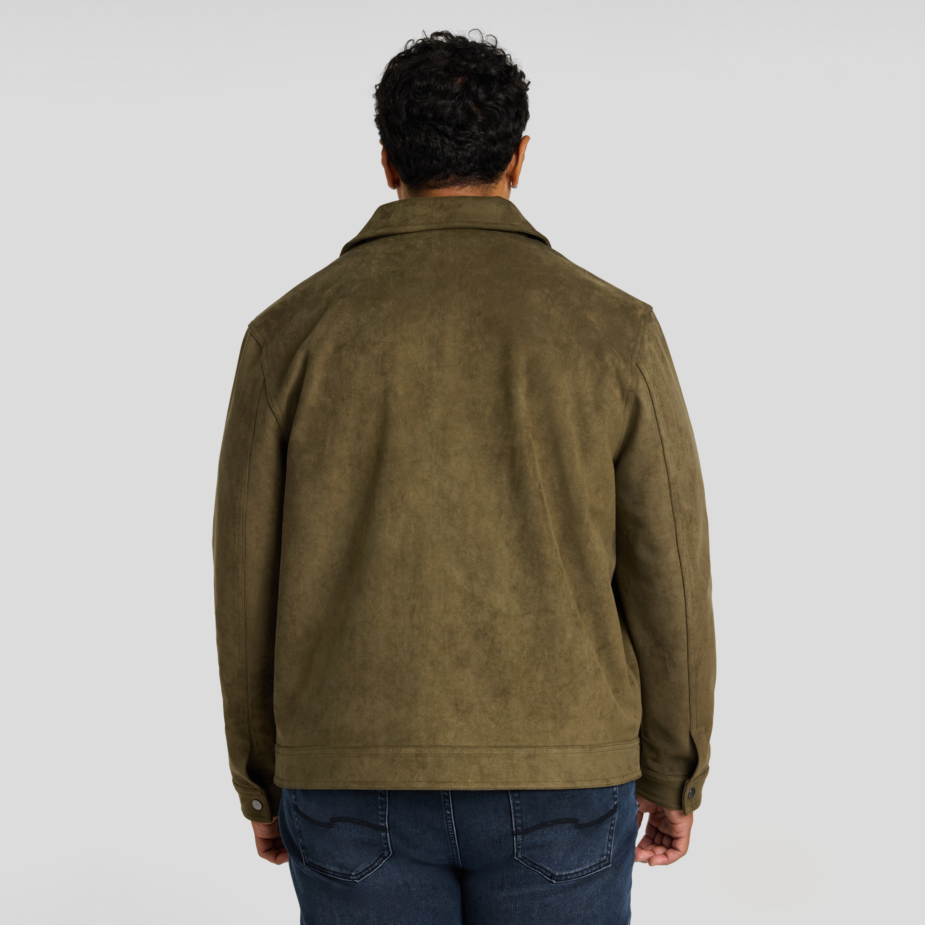 Dark Olive Faux Suede Leather Jacket