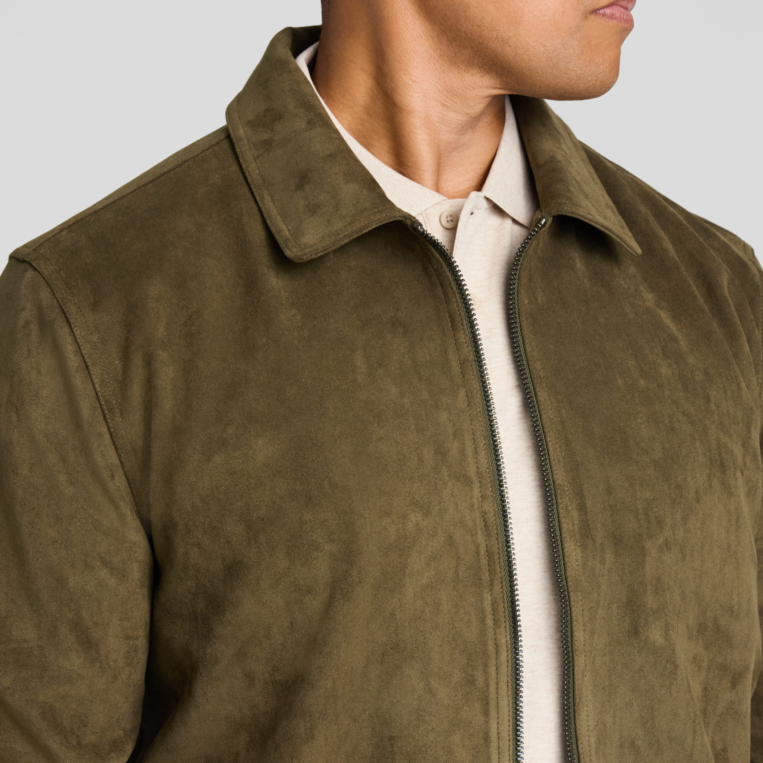 Dark Olive Faux Suede Leather Jacket