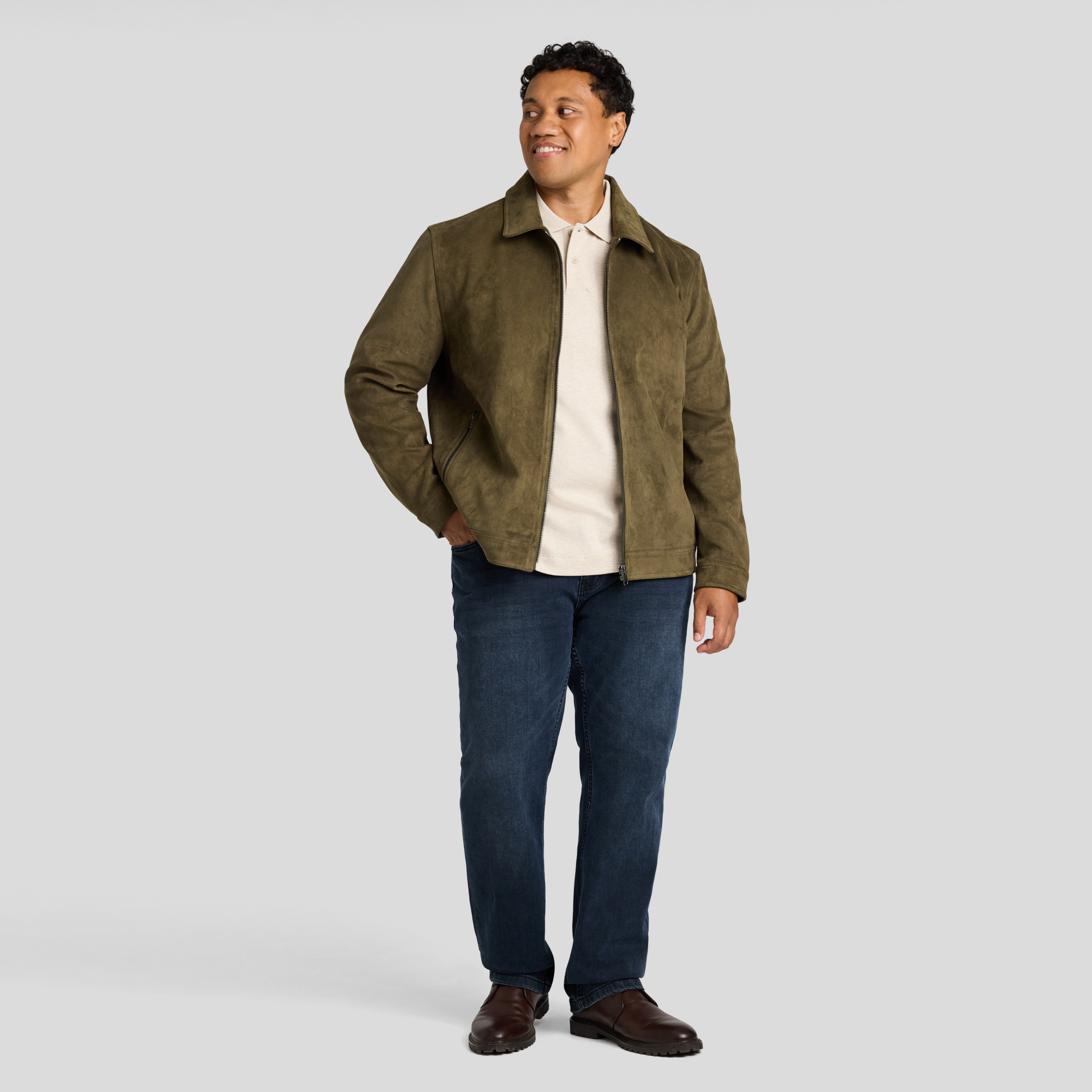 Dark Olive Faux Suede Leather Jacket