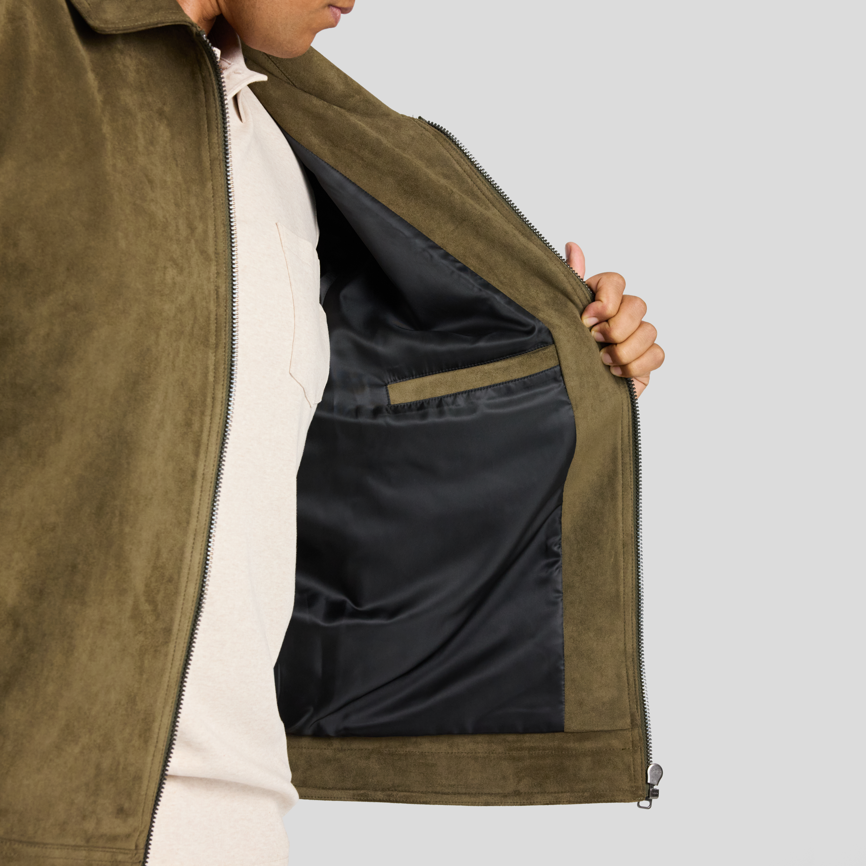 Dark Olive Faux Suede Leather Jacket