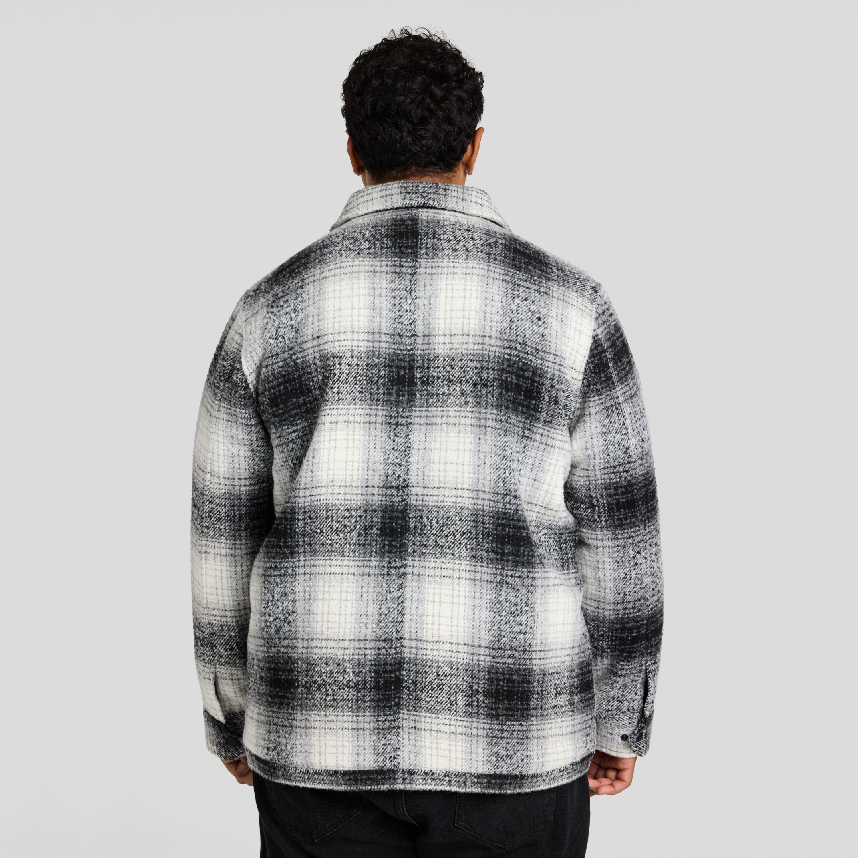 Black Padded Check Zip Thru Jacket