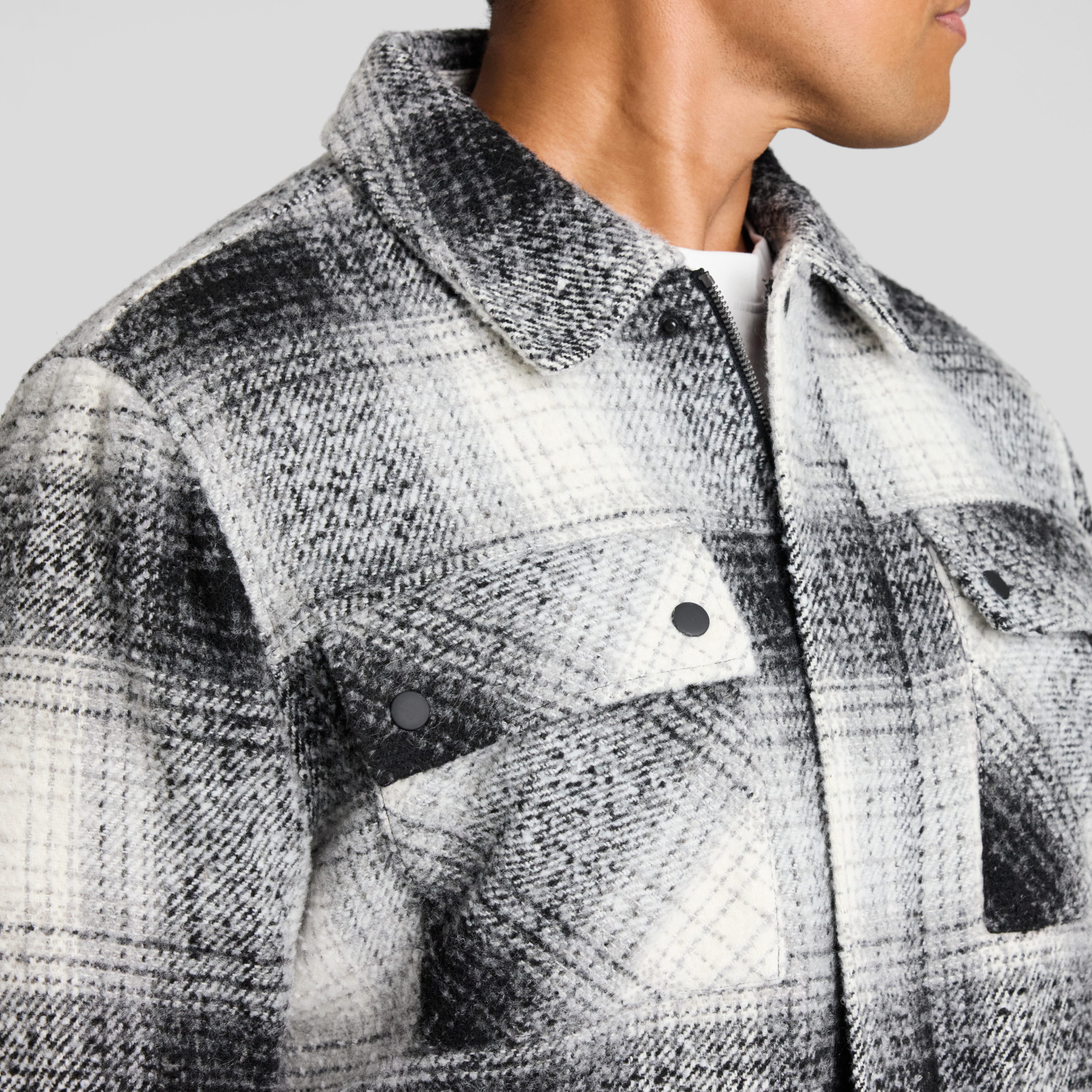 Black Padded Check Zip Thru Jacket