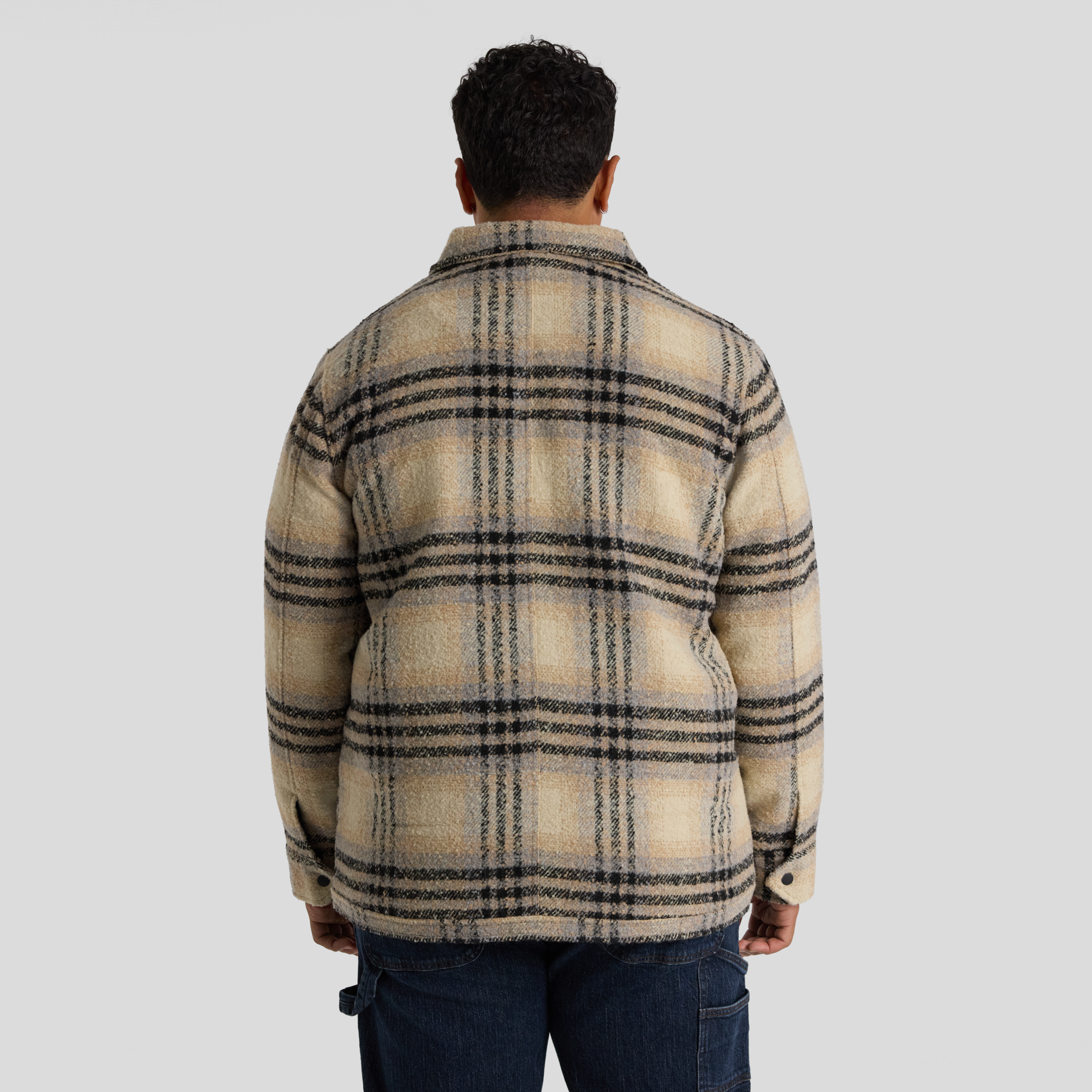 Ecru Padded Check Zip Thru Jacket