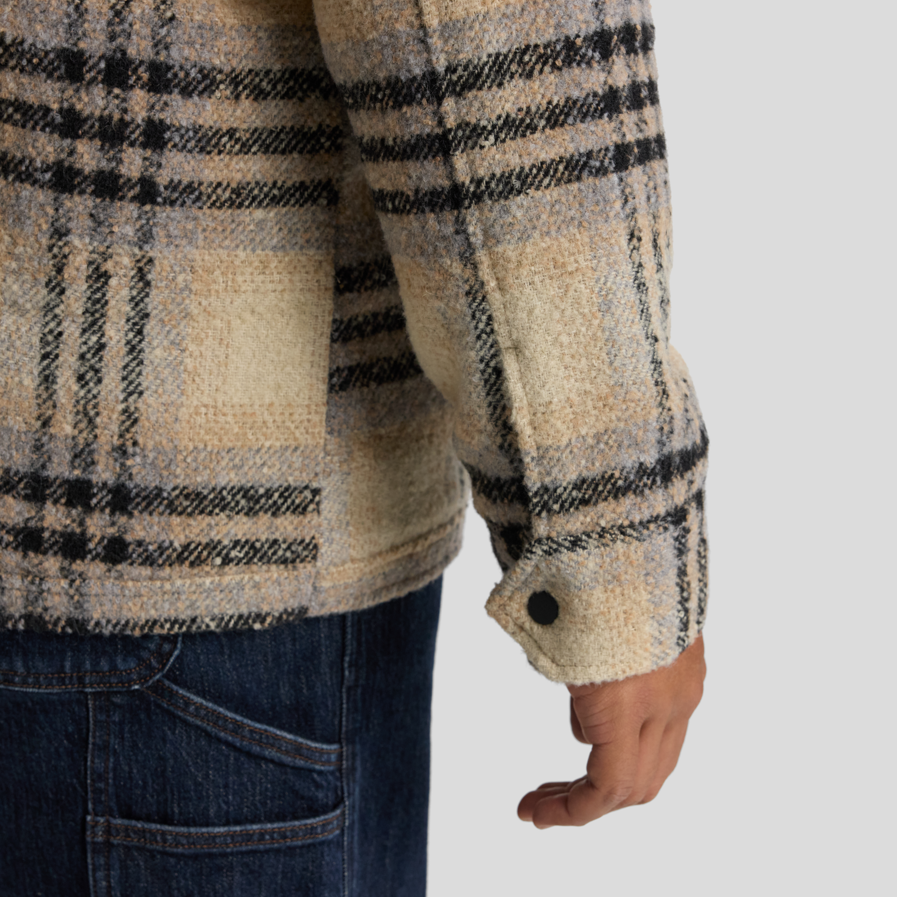 Ecru Padded Check Zip Thru Jacket