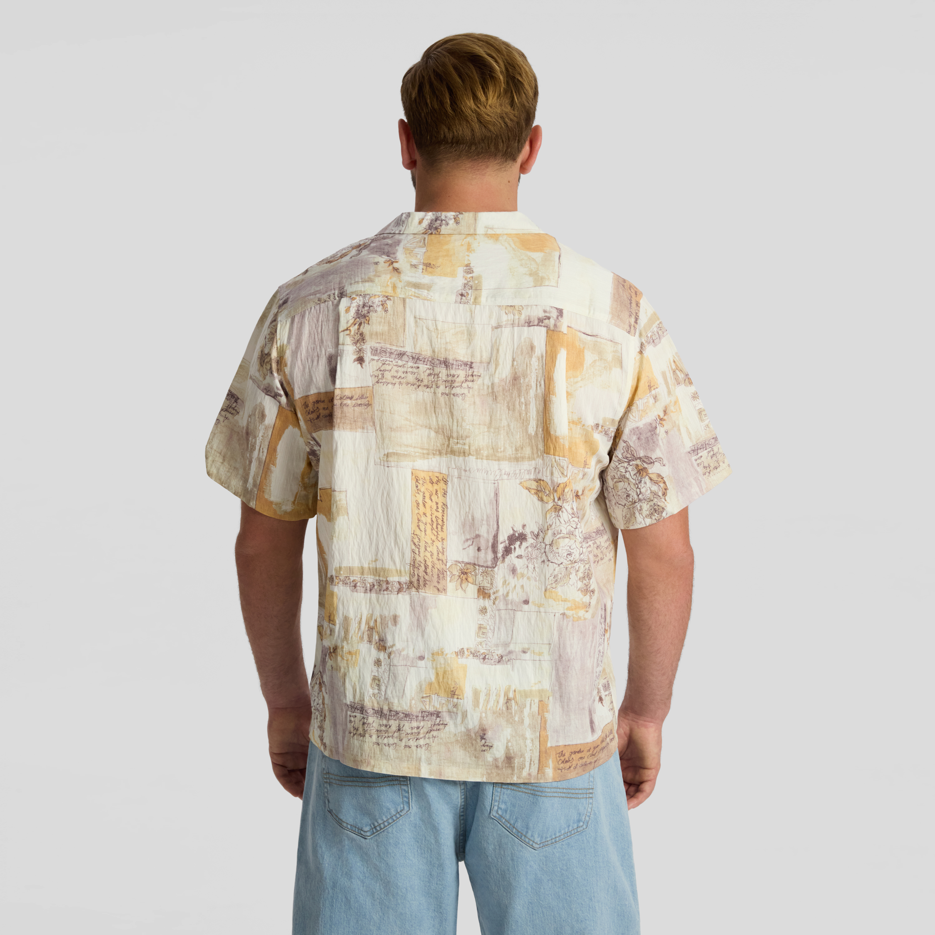 Ecru Collage Print Boxy Fit Shirt