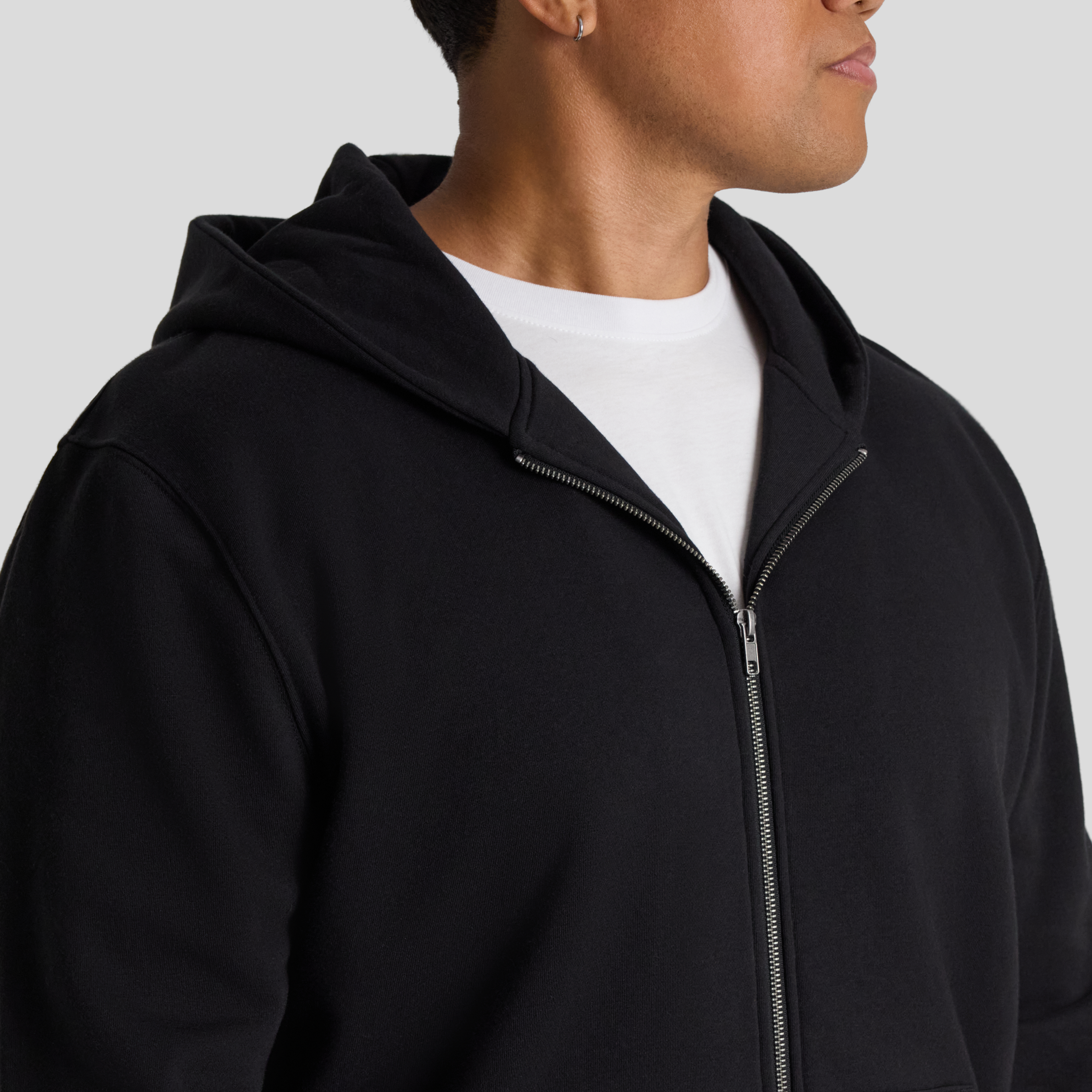 Black Essential Zip Thru Hoodie