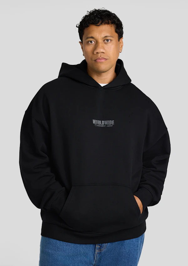 Black Worldwide Relaxed Fit Hoodie