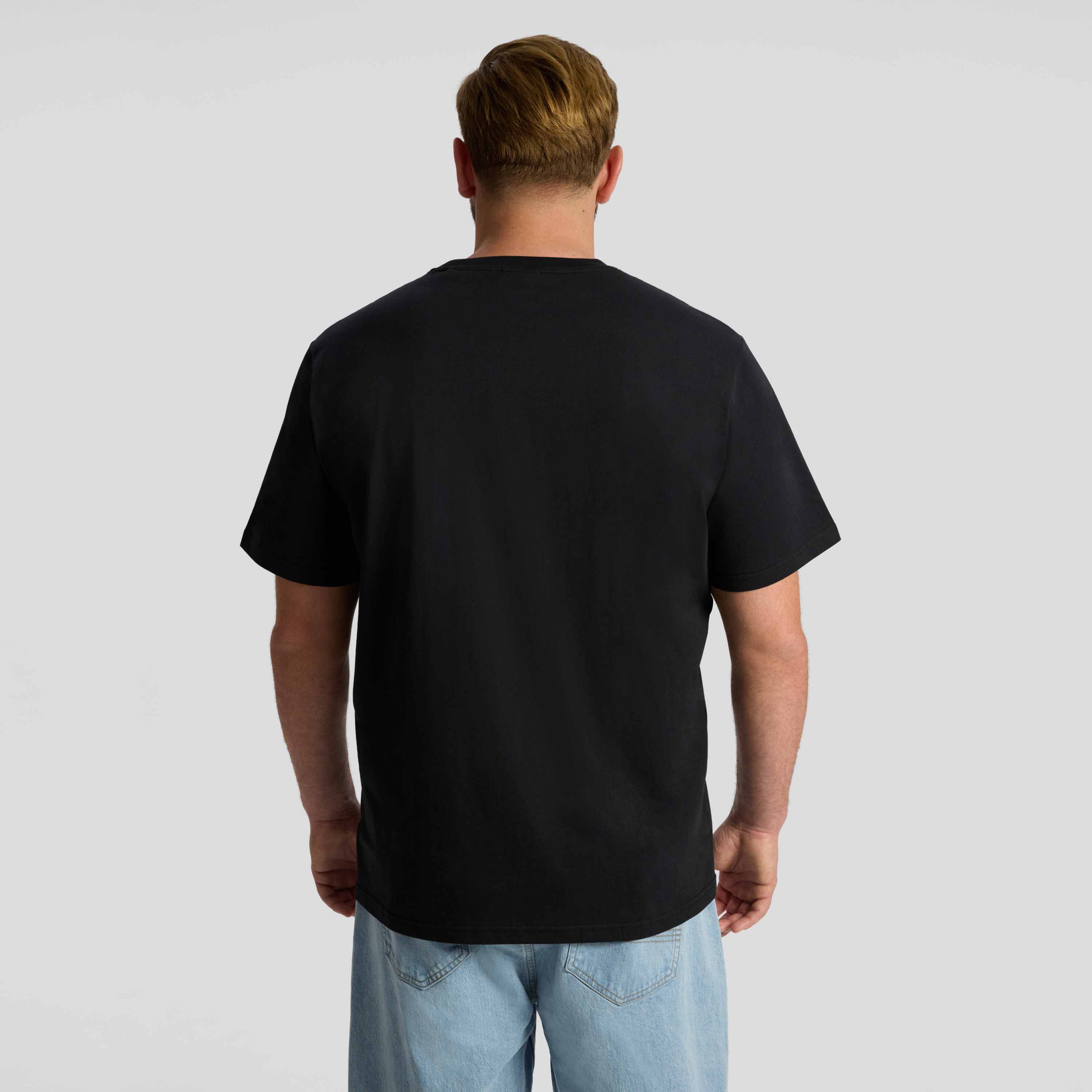 Black Chest Print Crew Neck Tee