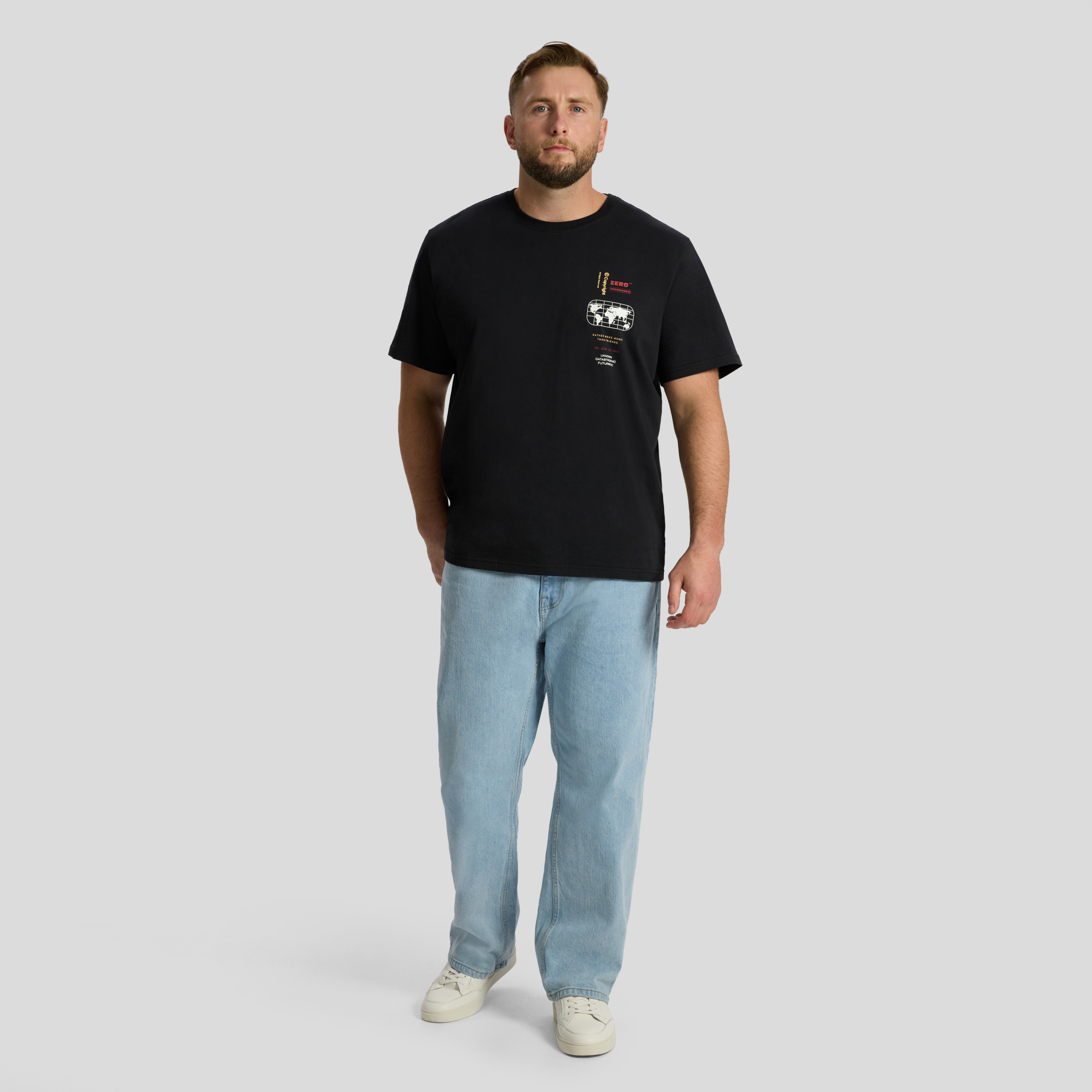 Black Chest Print Crew Neck Tee