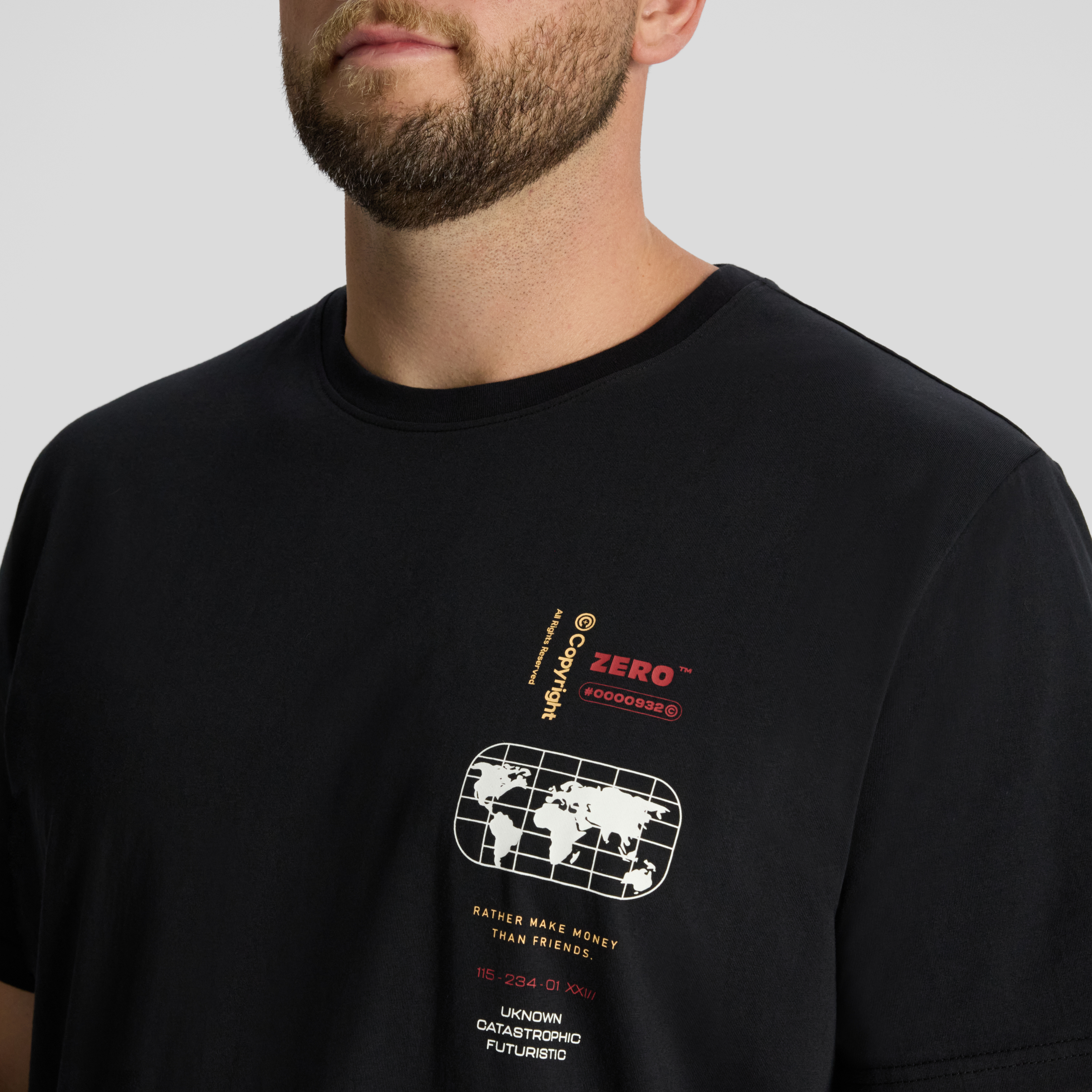 Black Chest Print Crew Neck Tee