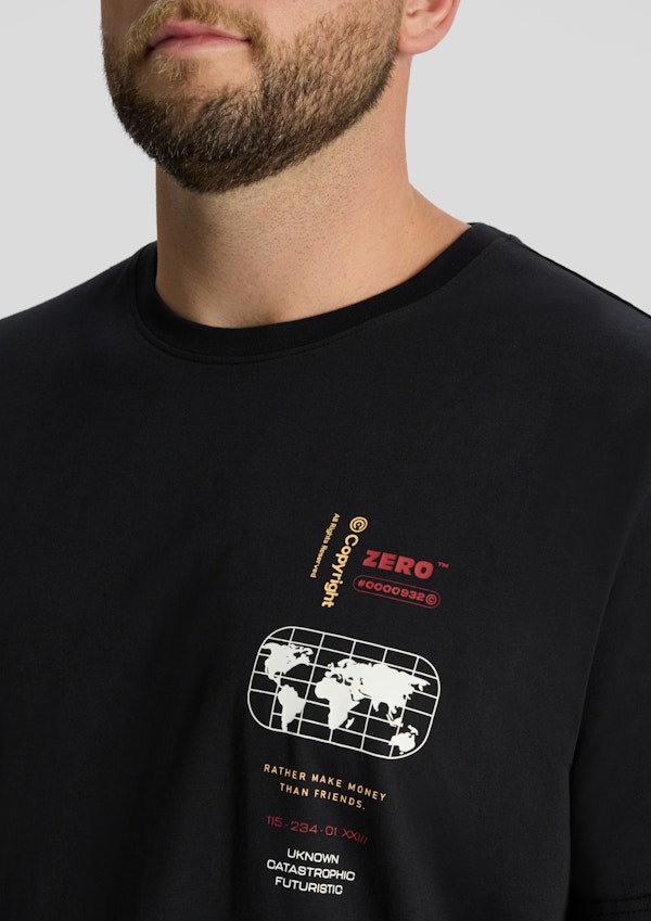 Black Chest Print Crew Neck Tee