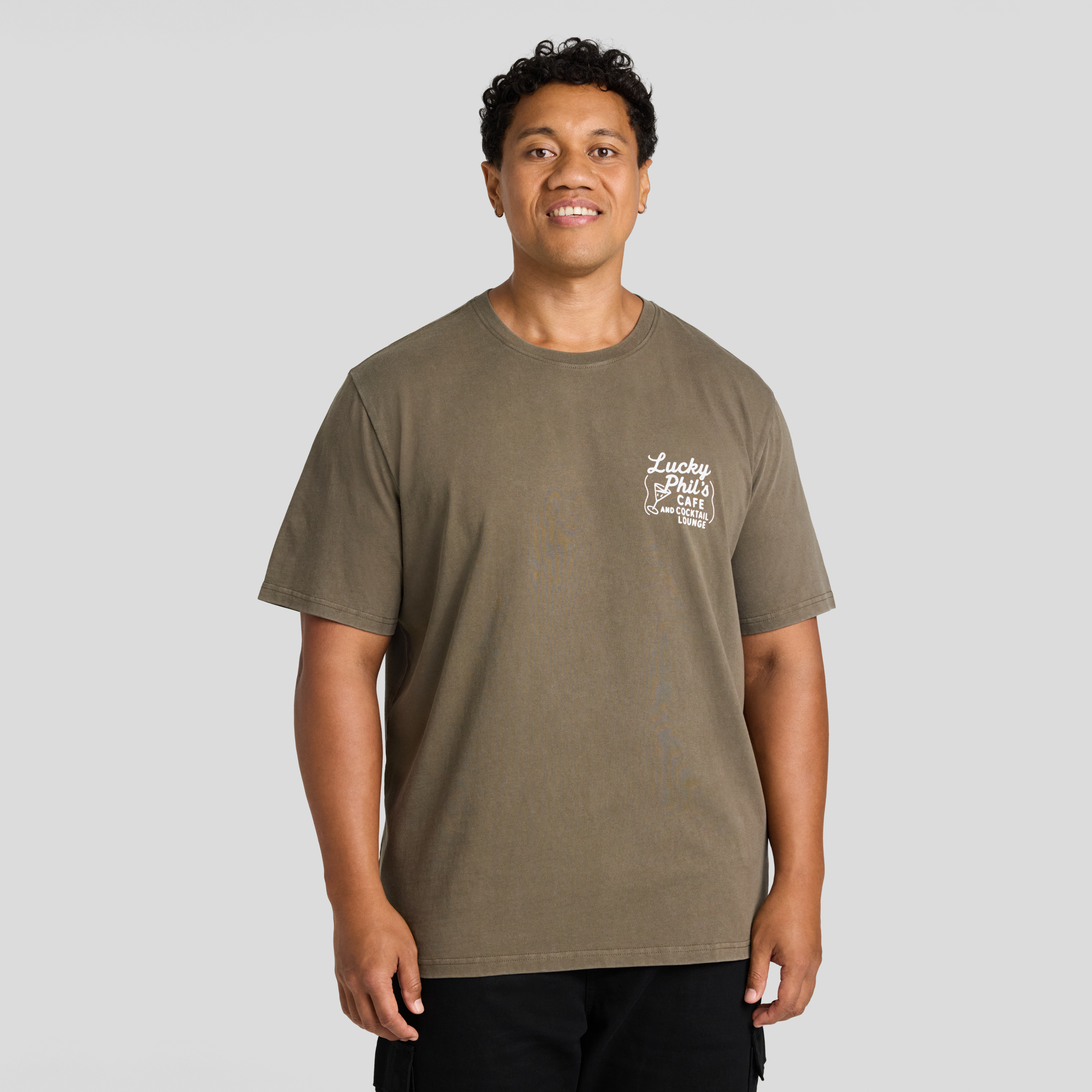 Washed Khaki Café Crew Neck Tee