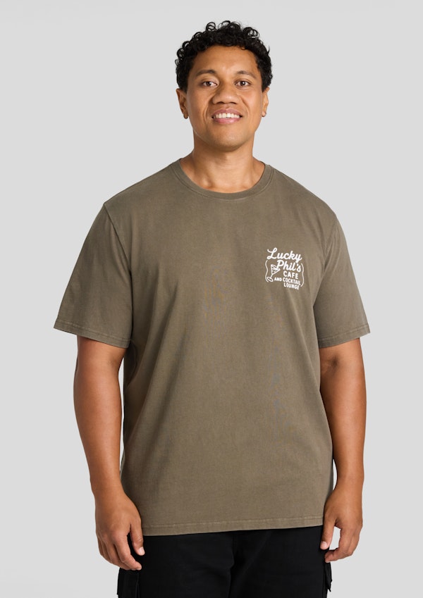 Washed Khaki Café Crew Neck Tee
