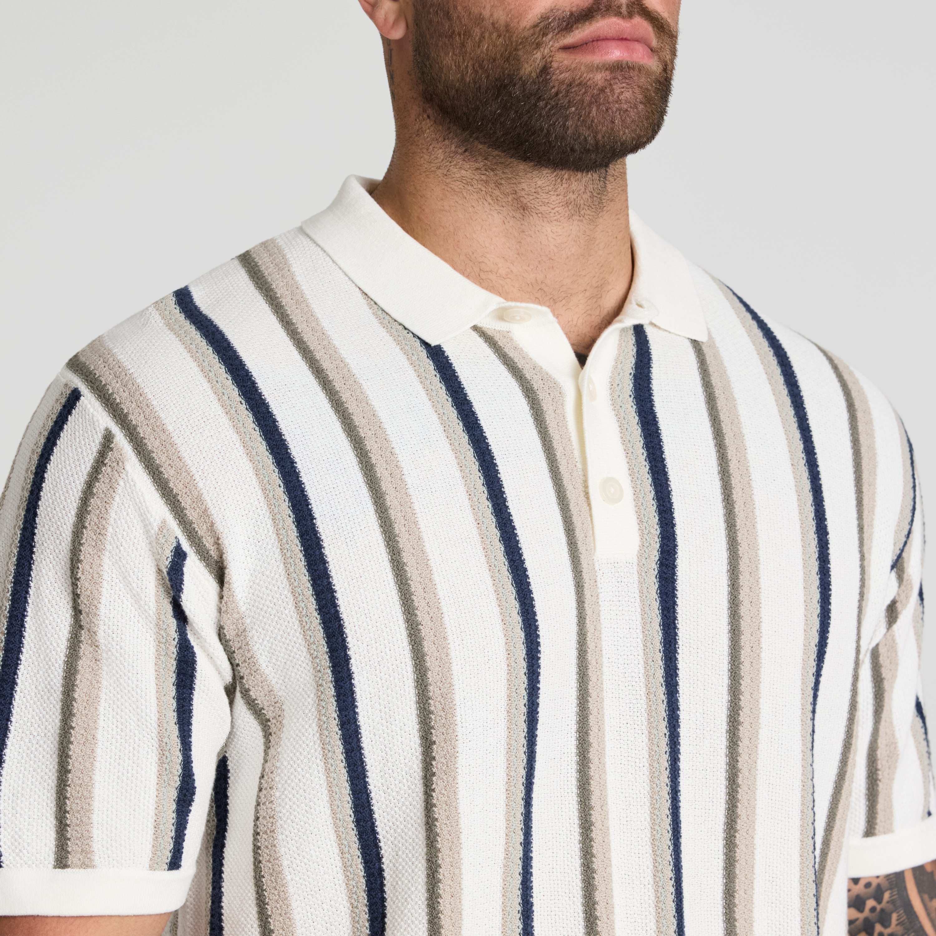Ecru Logan Stripe Knit Polo