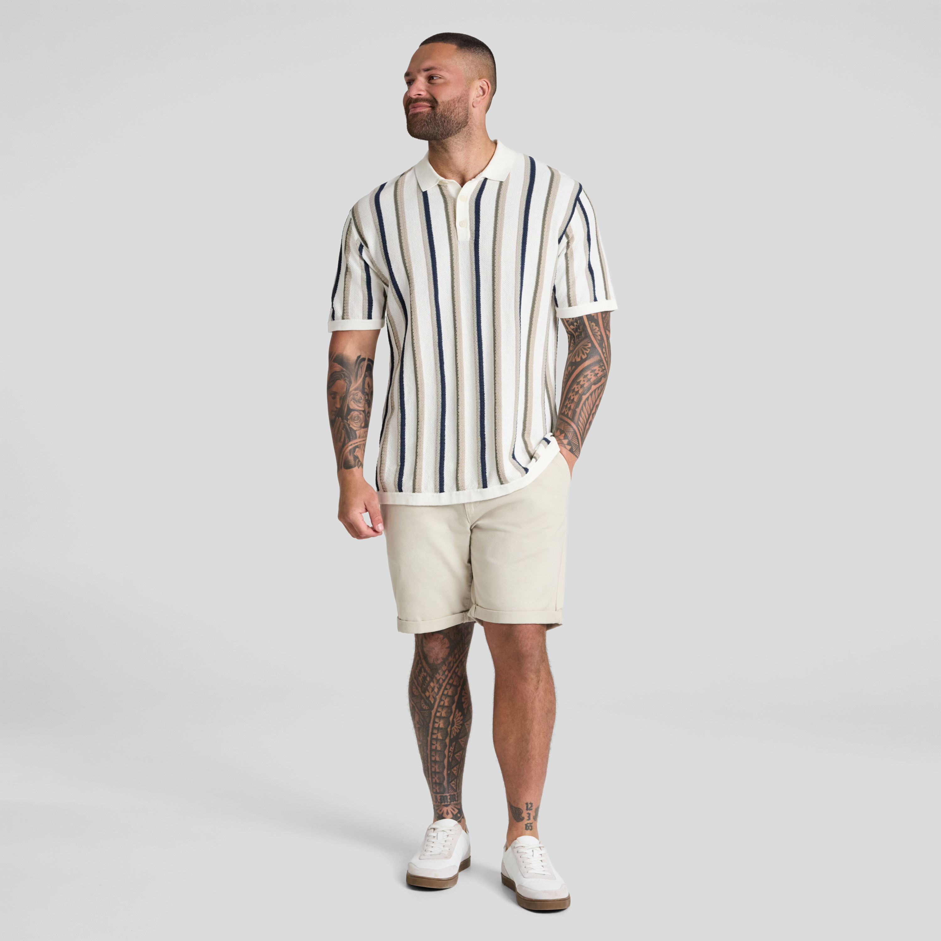 Ecru Logan Stripe Knit Polo