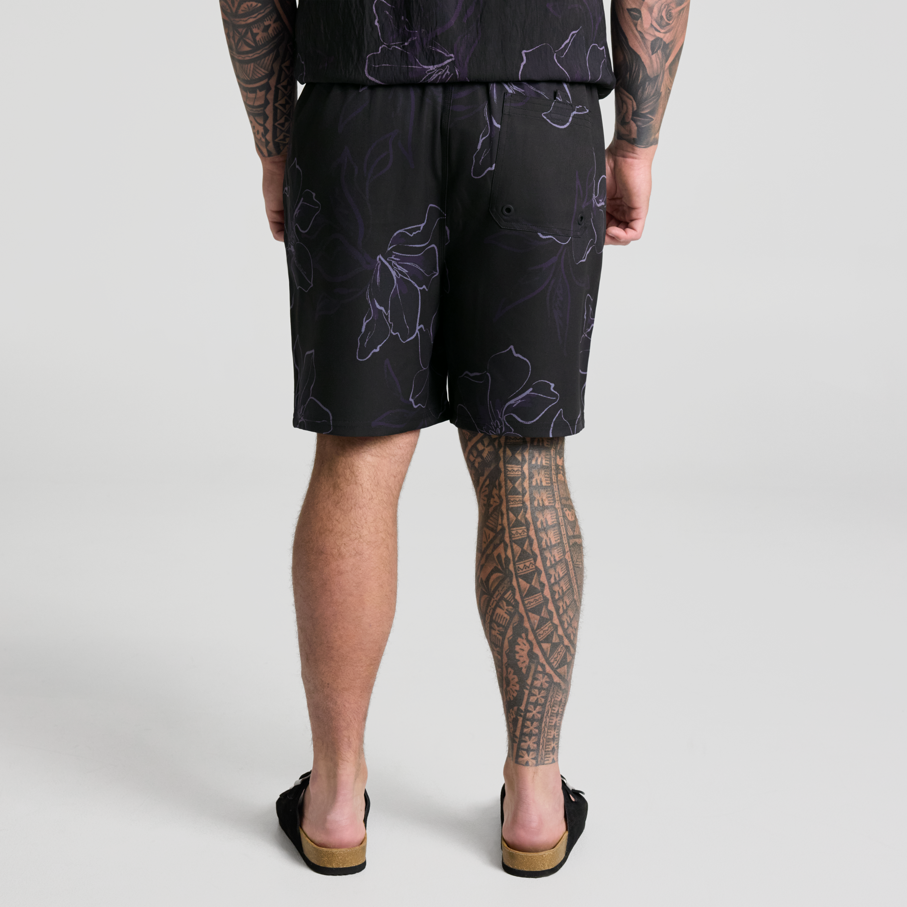 Black Smoke Floral Swim Short