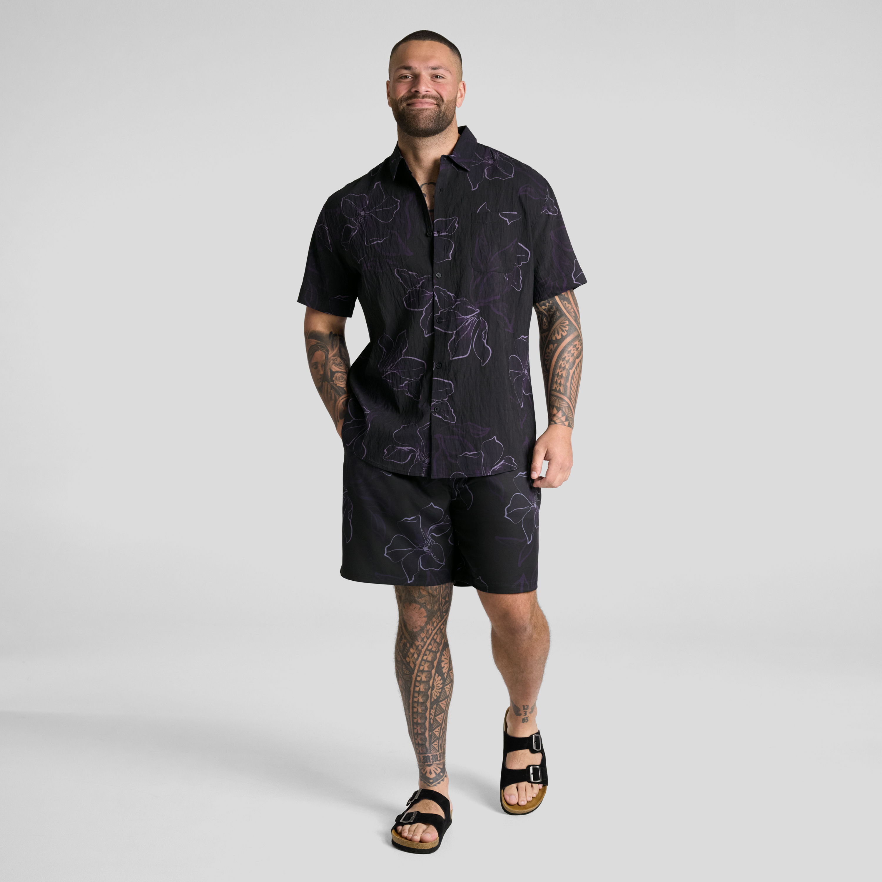Black Smoke Floral Swim Short