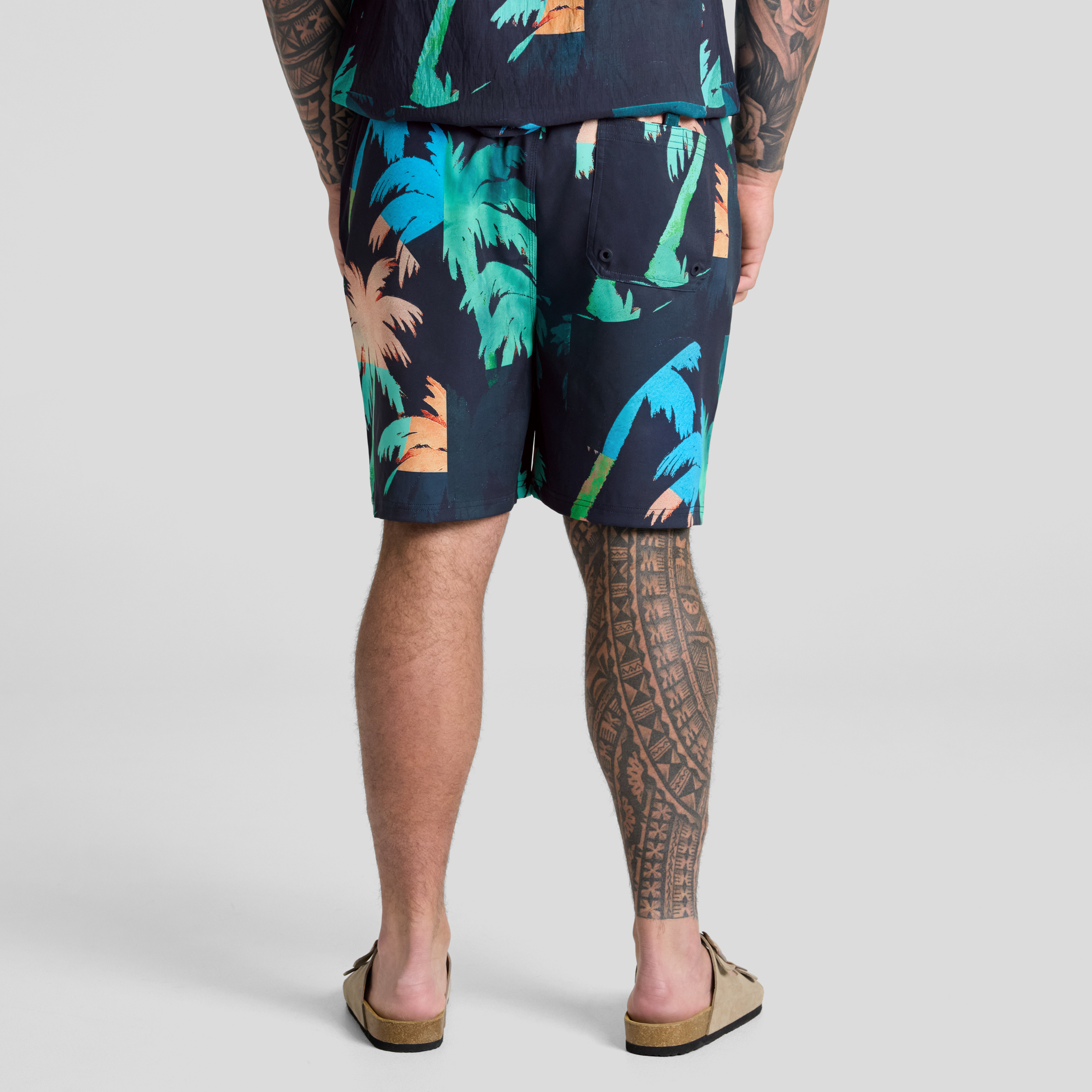 Navy Mosaic Palm Swim Short