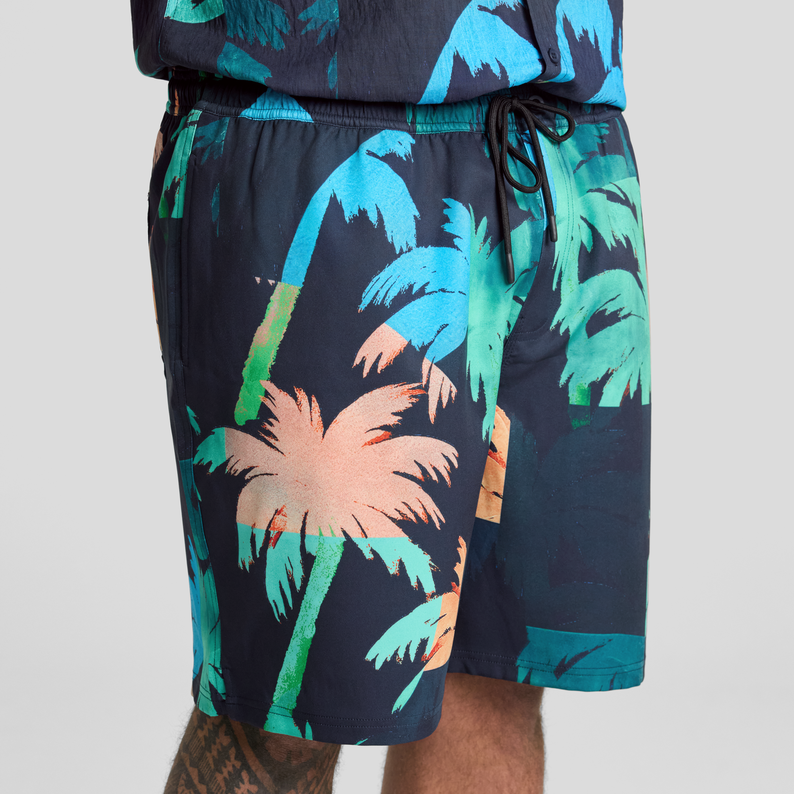 Navy Mosaic Palm Swim Short