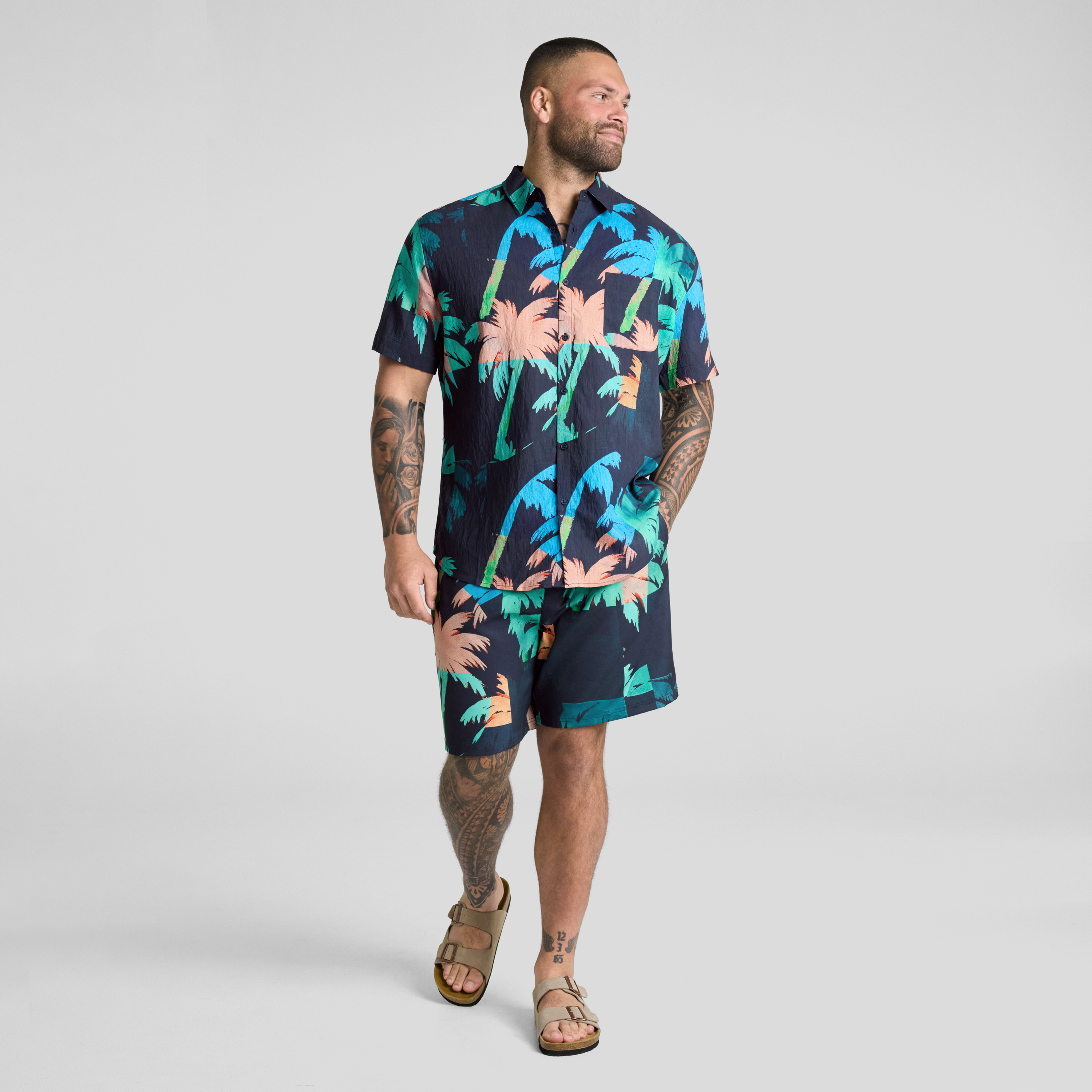 Navy Mosaic Palm Swim Short