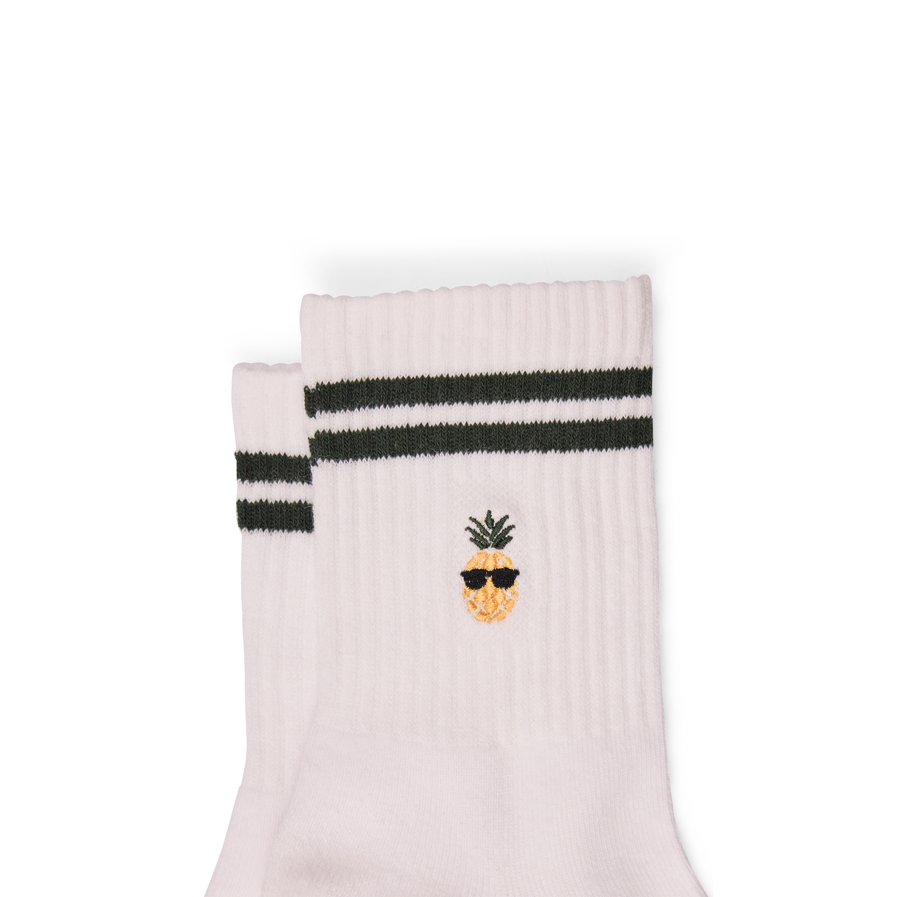 White Pineapple Embroidered Tube Sock