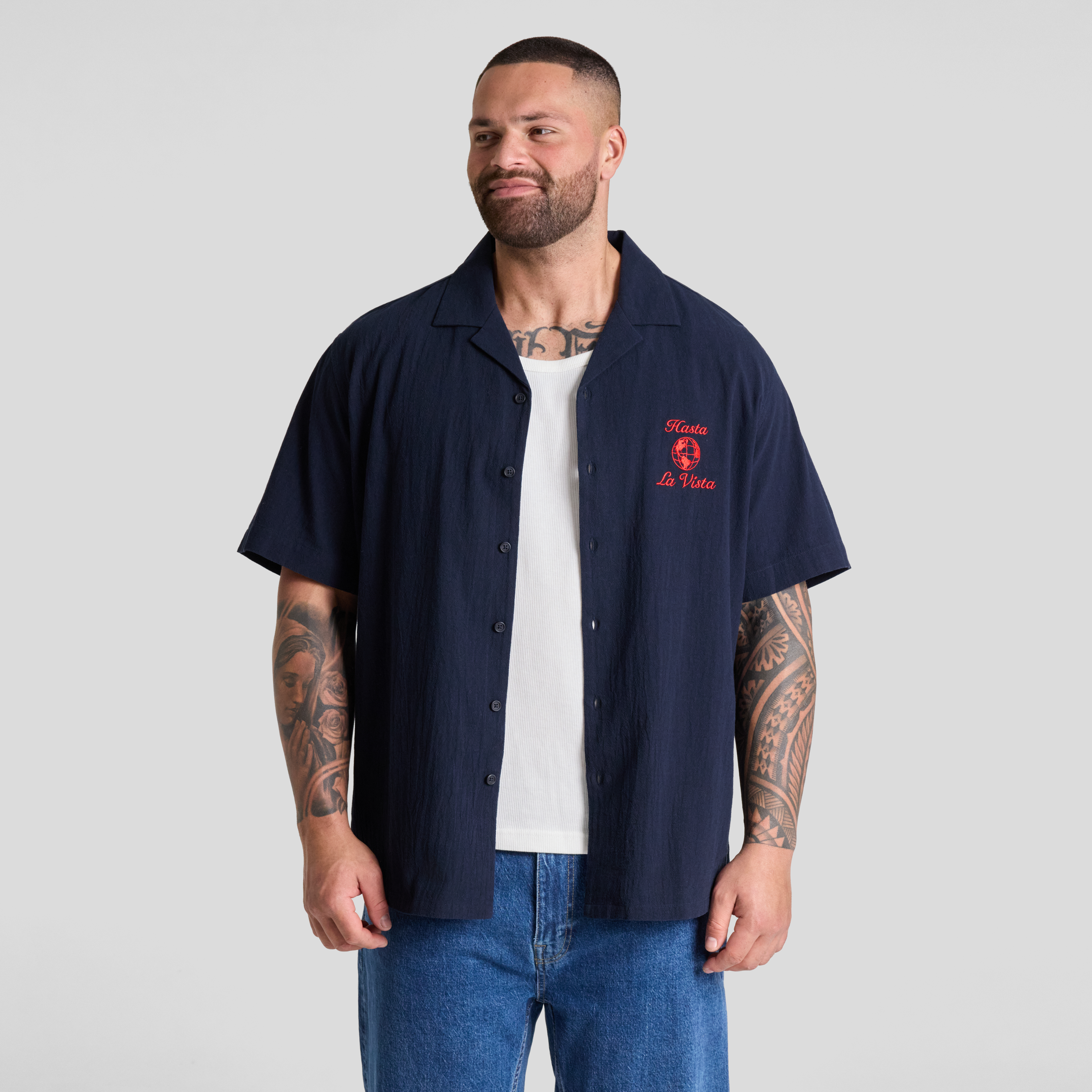 Navy Vista Embroidered Shirt